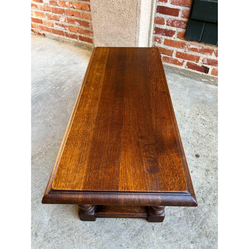 Vintage English Carved Oak Bench Stool Low Table Ottoman Jacobean Style 12