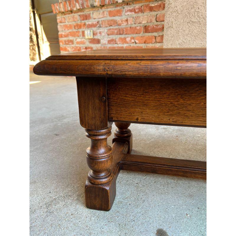 Vintage English Carved Oak Bench Stool Low Table Ottoman Jacobean Style 13