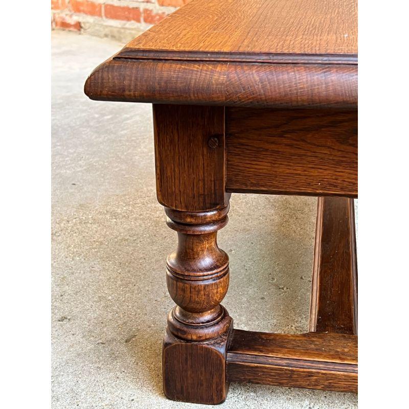 Vintage English Carved Oak Bench Stool Low Table Ottoman Jacobean Style 14