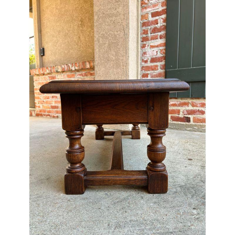 Vintage English Carved Oak Bench Stool Low Table Ottoman Jacobean Style 15