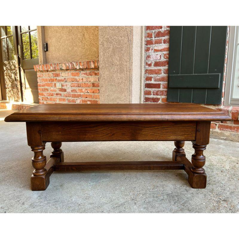 Turned Vintage English Carved Oak Bench Stool Low Table Ottoman Jacobean Style