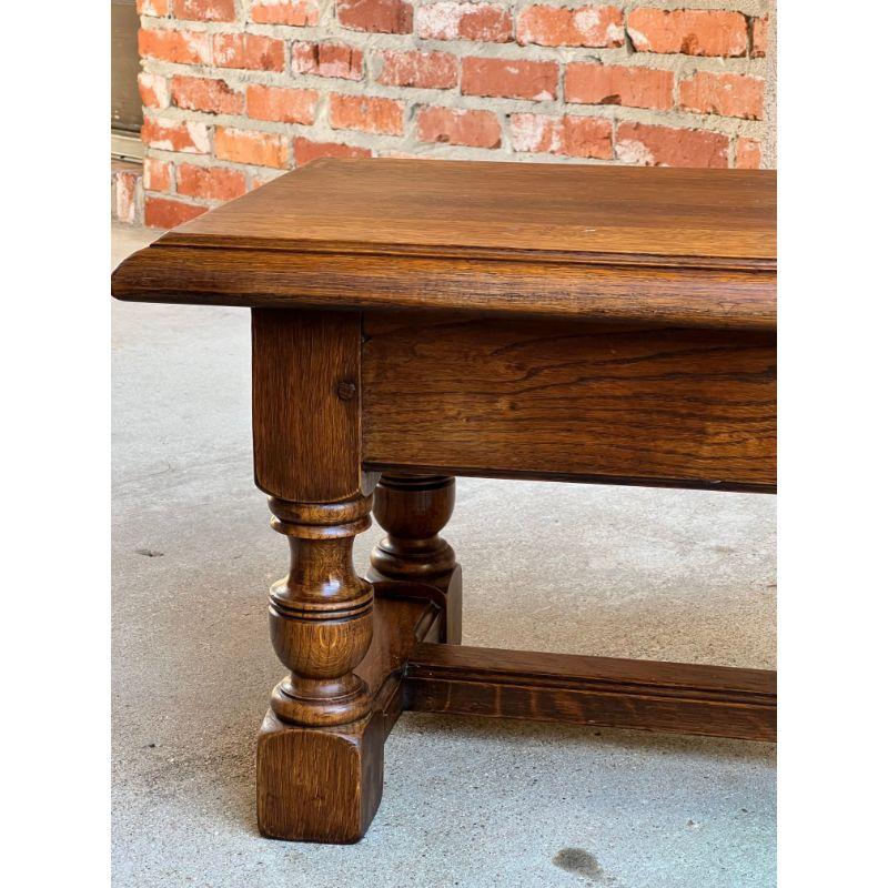 Mid-20th Century Vintage English Carved Oak Bench Stool Low Table Ottoman Jacobean Style