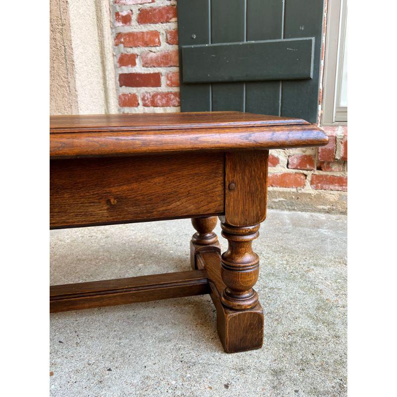 Vintage English Carved Oak Bench Stool Low Table Ottoman Jacobean Style 1