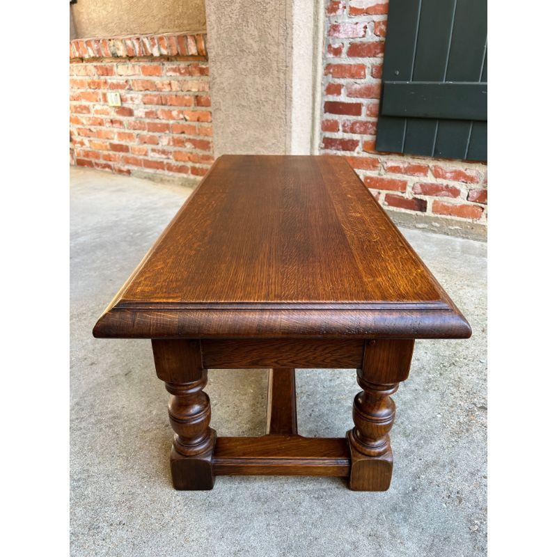 Vintage English Carved Oak Bench Stool Low Table Ottoman Jacobean Style 2