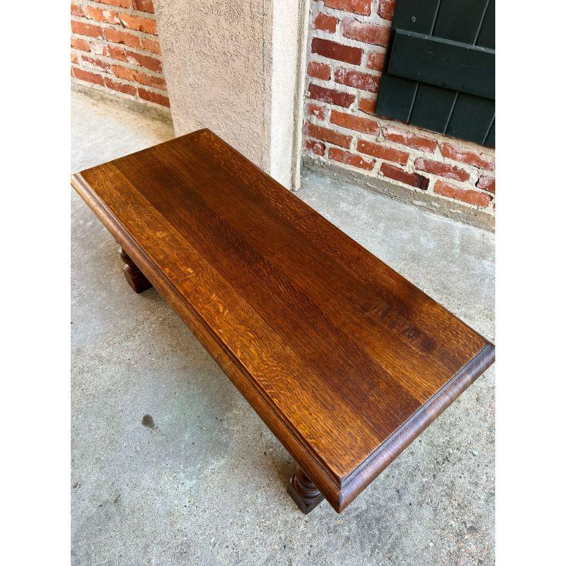 Vintage English Carved Oak Bench Stool Low Table Ottoman Jacobean Style 3