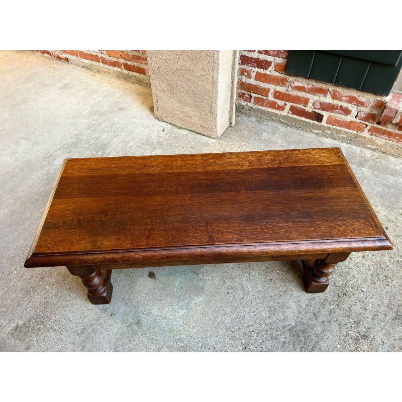 Vintage English Carved Oak Bench Stool Low Table Ottoman Jacobean Style 4
