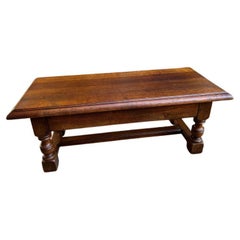 Vintage English Carved Oak Bench Stool Low Table Ottoman Jacobean Style