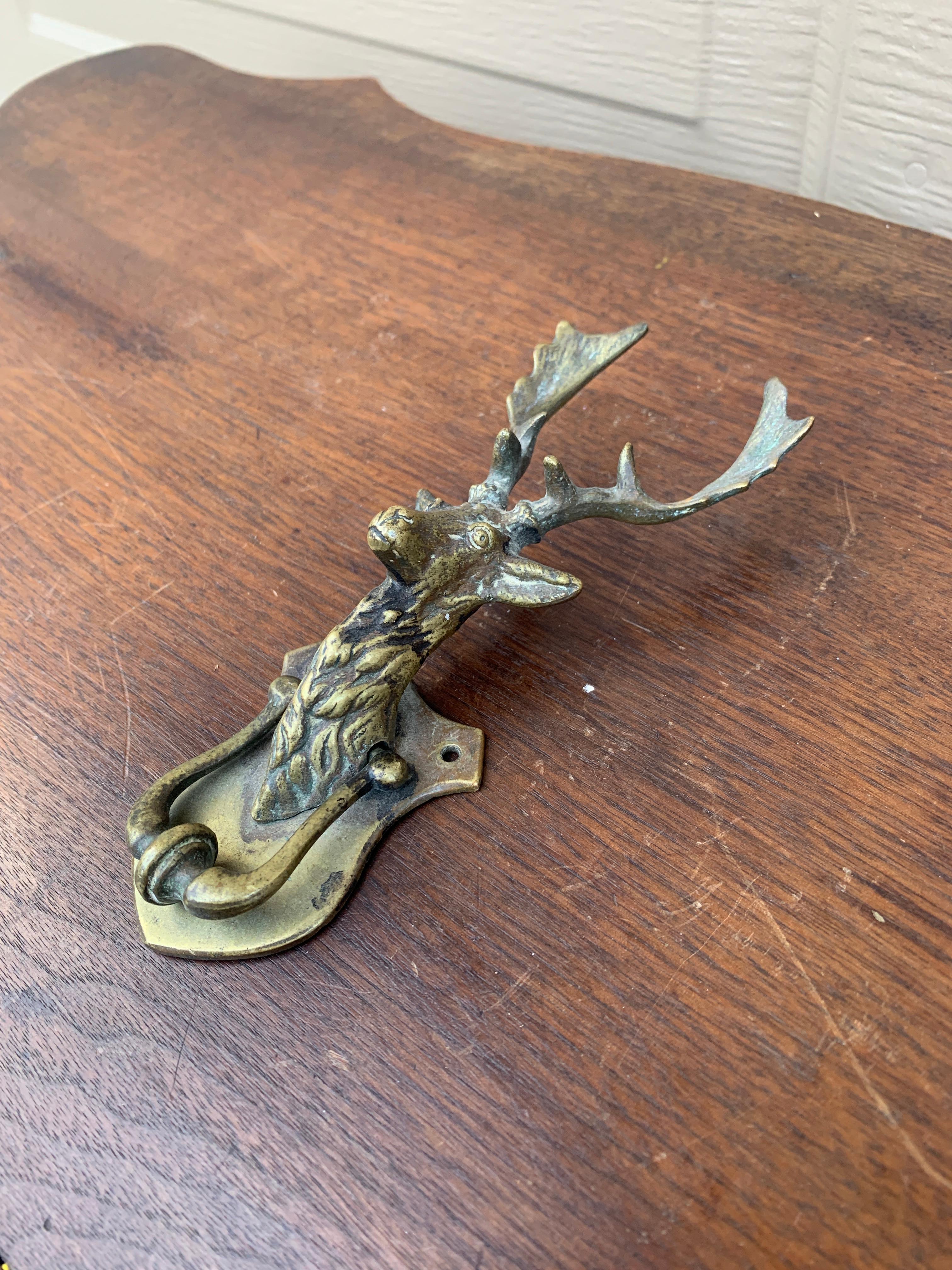 Country Vintage English Cast Brass Hunt Stag Door Knocker