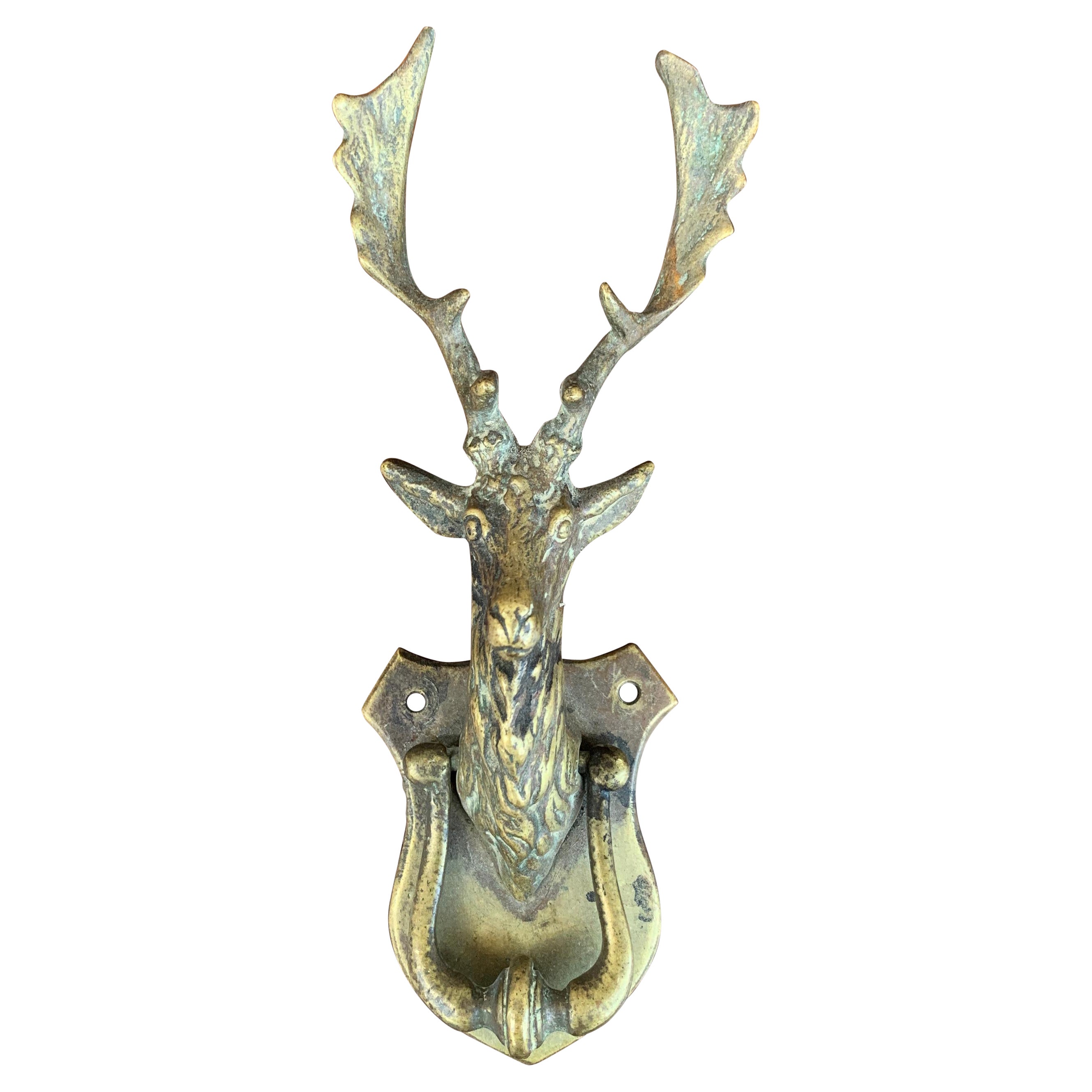 Vintage English Cast Brass Hunt Stag Door Knocker