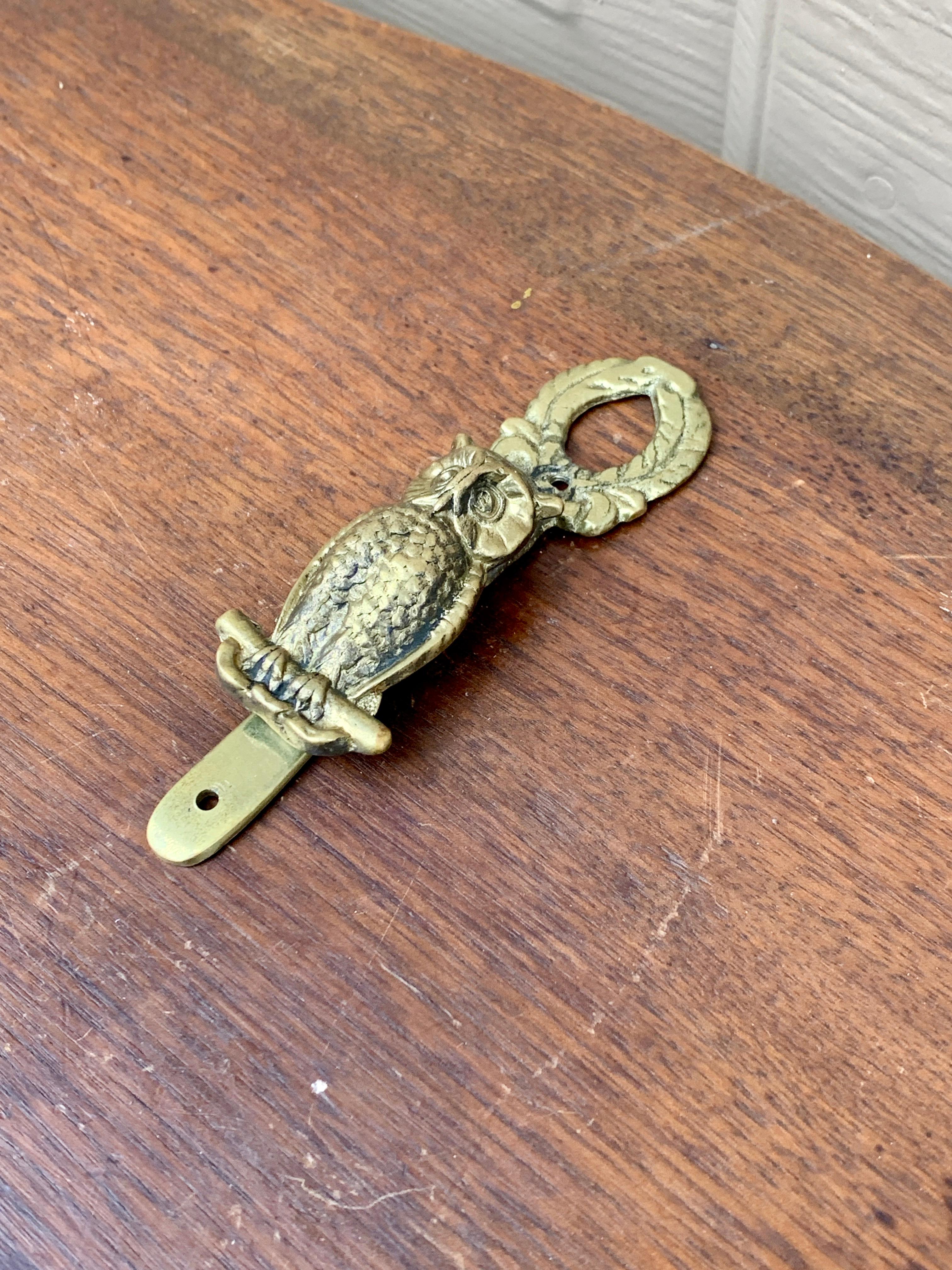 American Craftsman Vintage English Cast Brass Owl Door Knocker For Sale