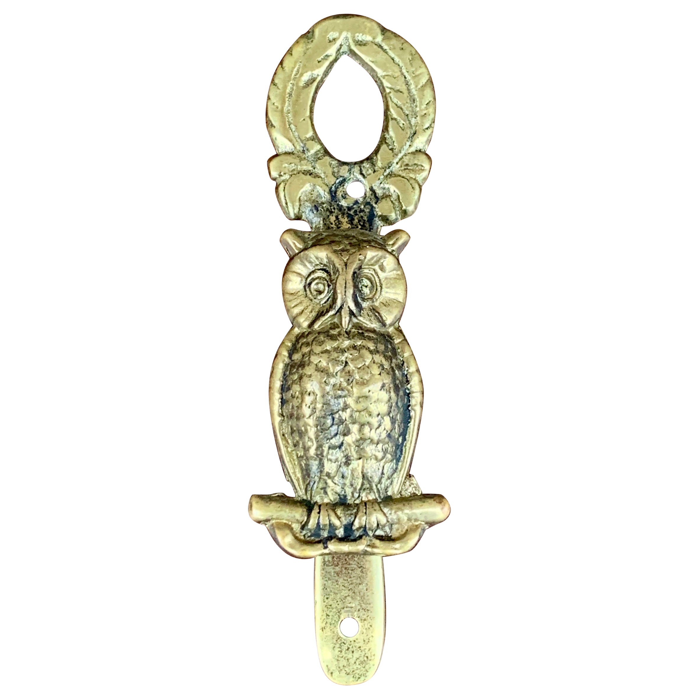 Vintage English Cast Brass Owl Door Knocker