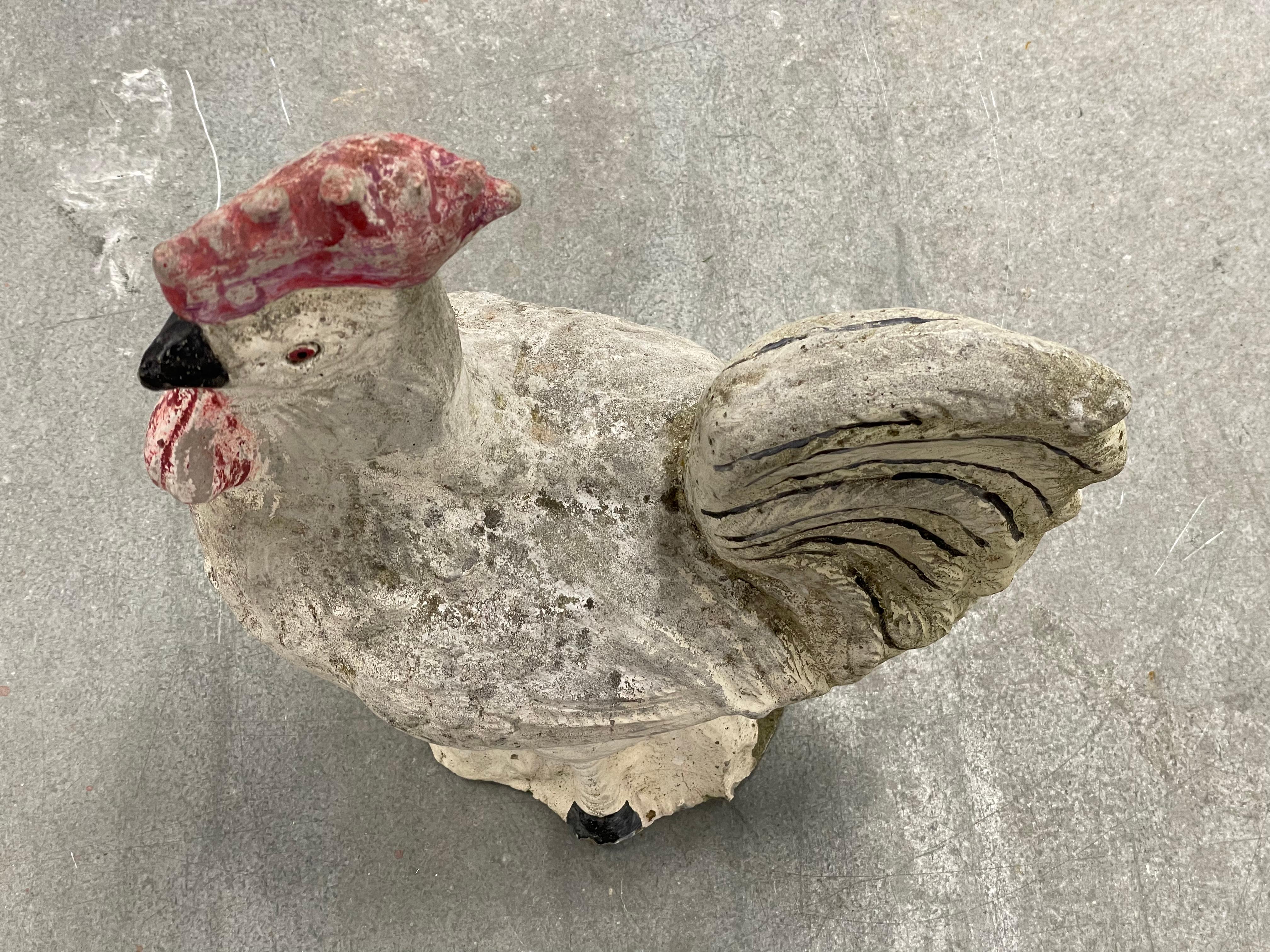 Hand-Painted Vintage English Cast Stone Rooster For Sale