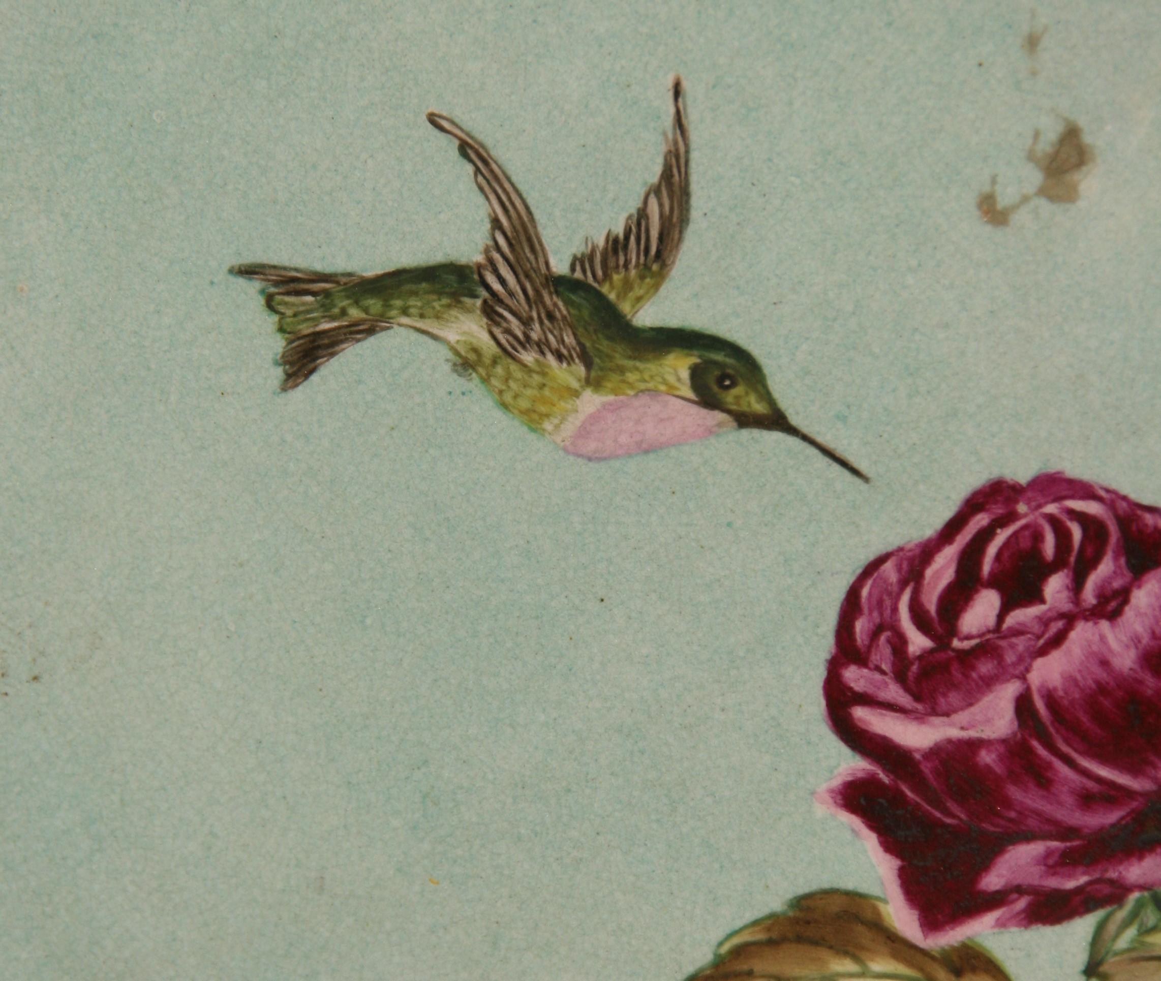 Vintage Englisch   Keramik  Charger mit Humming Birds and Roses Dekorationen, 1940 (Mitte des 20. Jahrhunderts) im Angebot