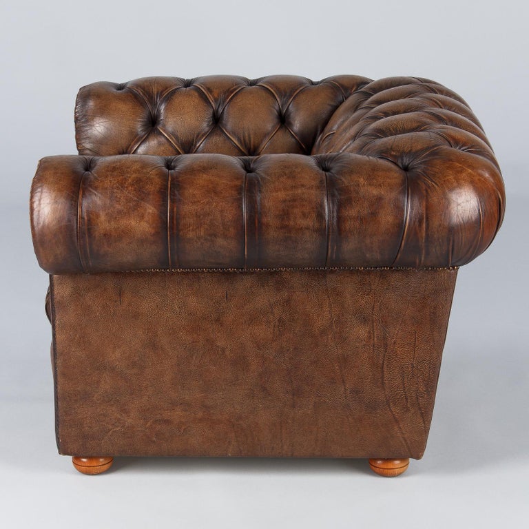 Vintage English Chesterfield Armchair in Brown Leather ...