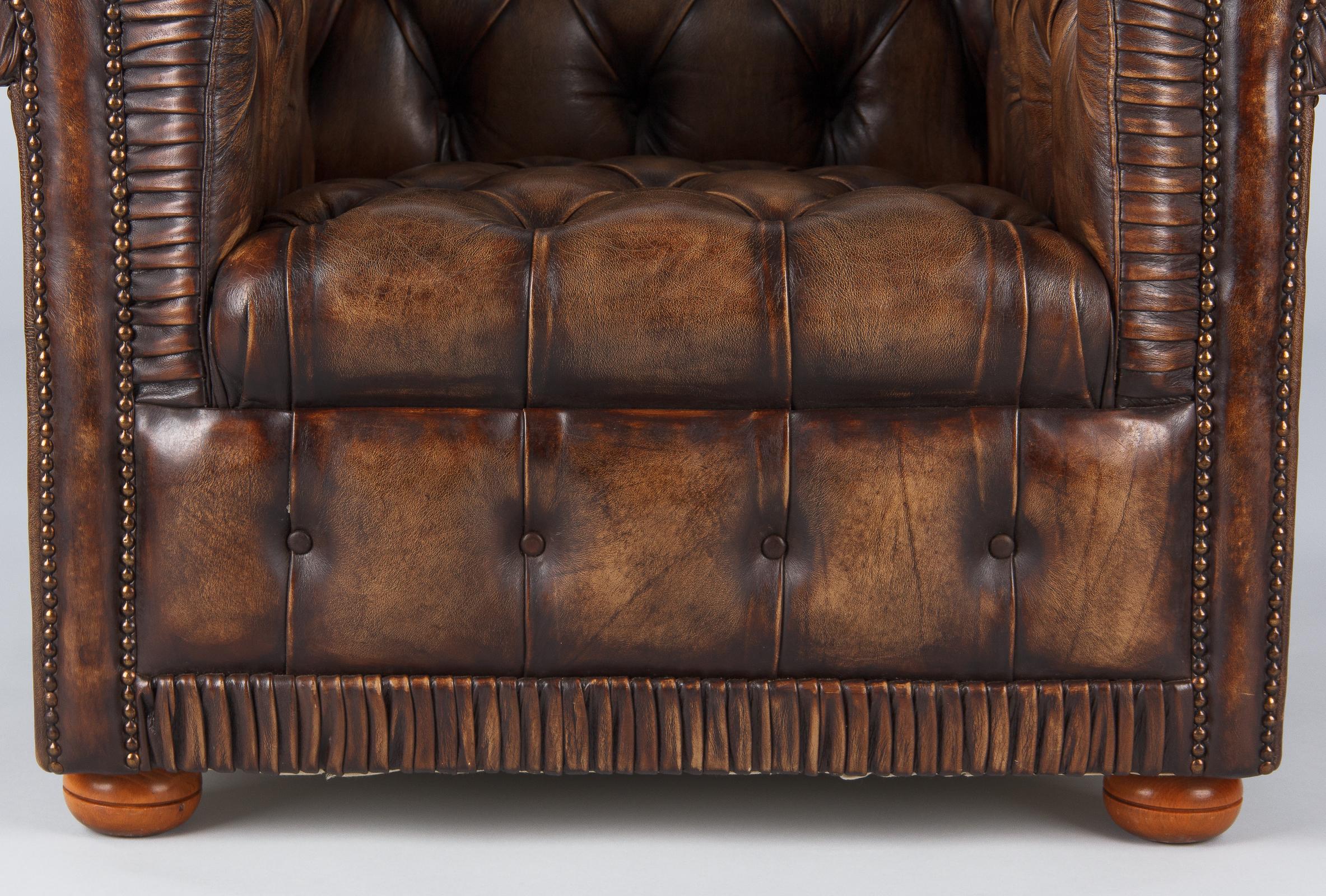 Vintage English Chesterfield Armchair in Brown Leather, 1960s 7