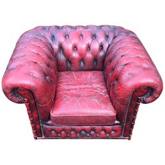 Vintage English Chesterfield Armchair in Red Leather, 1960s