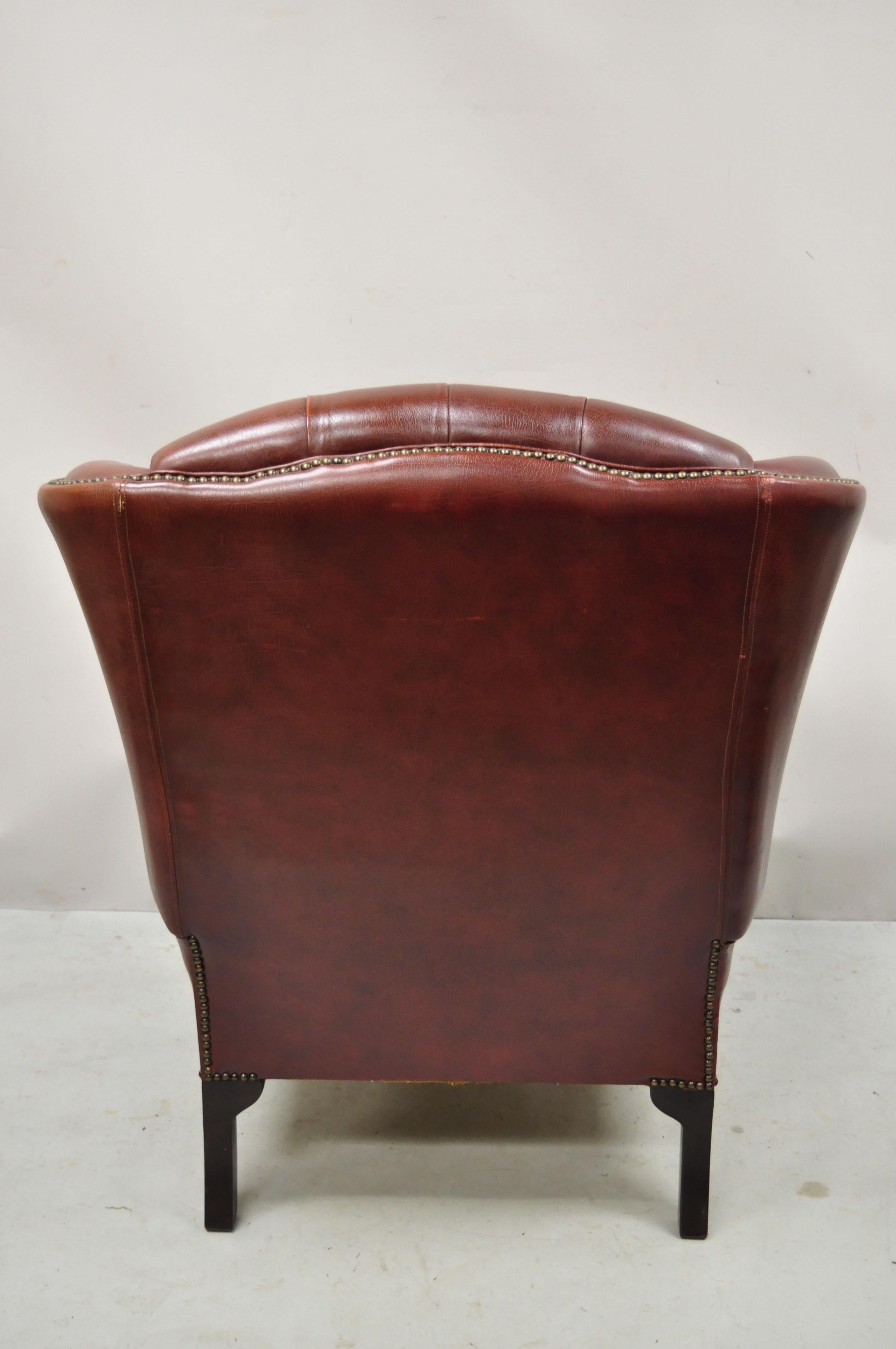 Vintage English Chesterfield Burgundy Leather Tufted Wingback Chair and Ottoman 2
