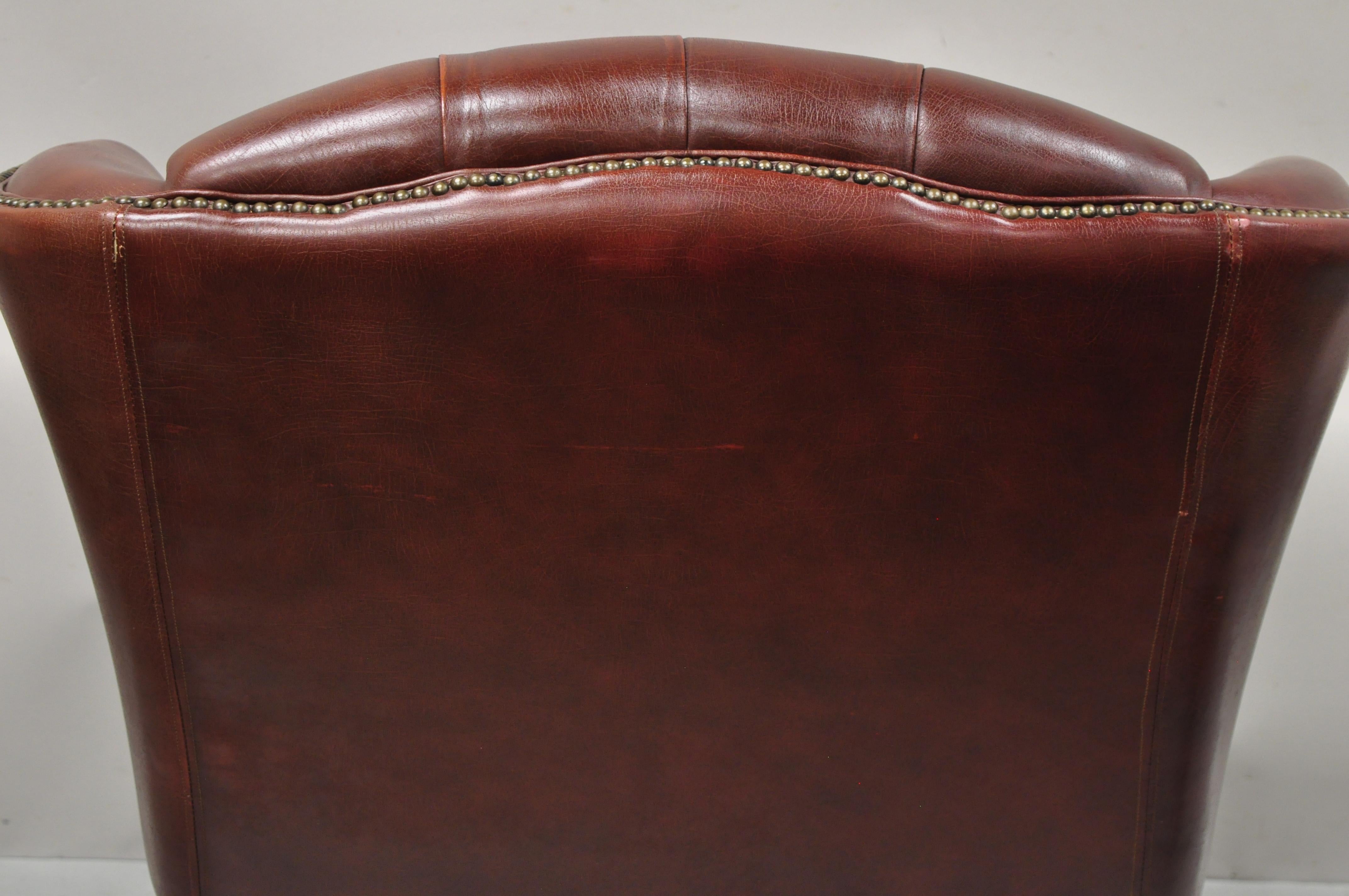 Vintage English Chesterfield Burgundy Leather Tufted Wingback Chair and Ottoman 3