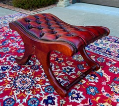Vintage English Chesterfield Foot Stool Leather Small Bench Tufted Red Oxblood