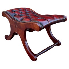 Retro English Chesterfield Foot Stool Leather Small Bench Tufted Red Oxblood