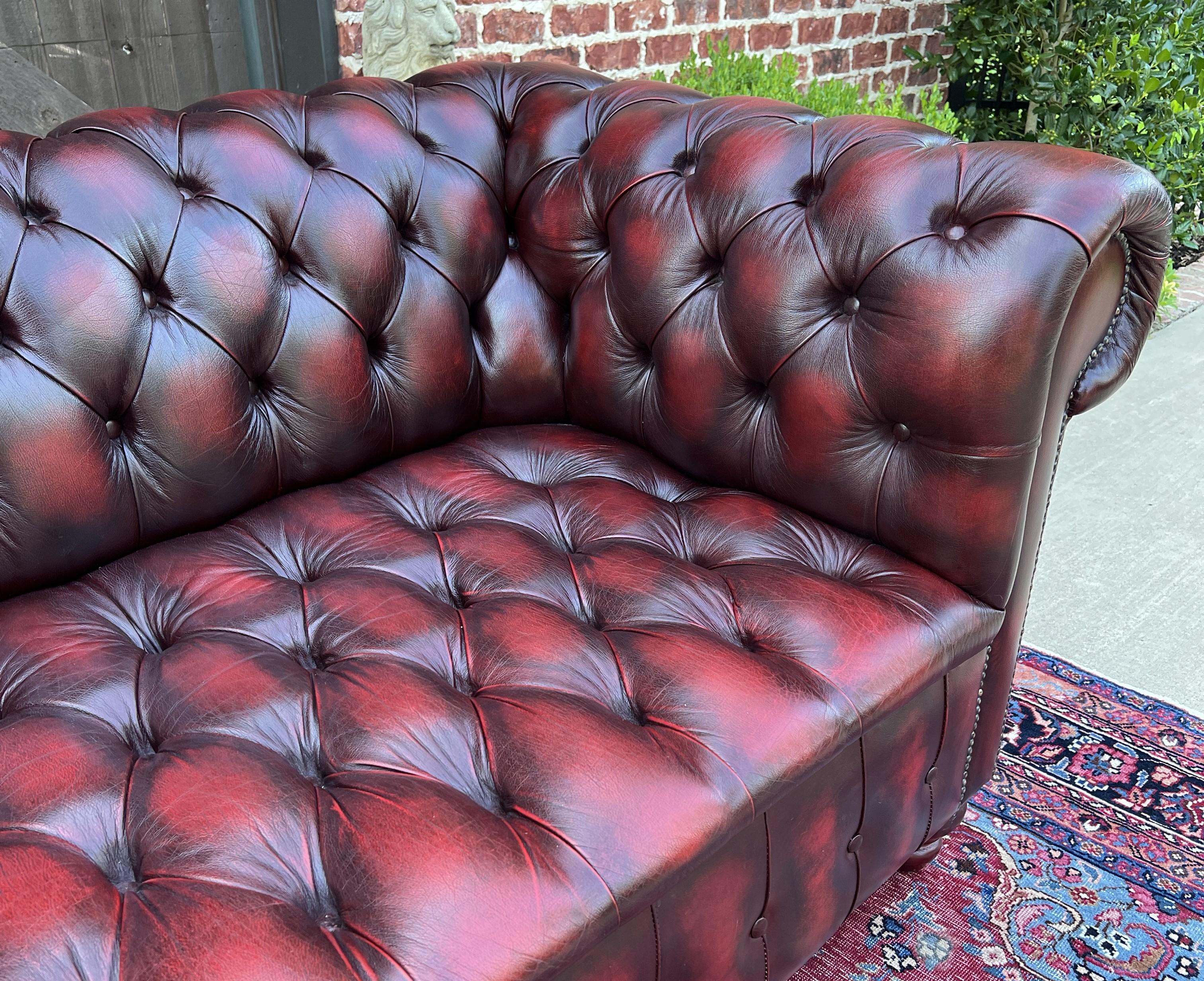 Vintage English Chesterfield Leather Sofa Tufted Seat Oxblood Red Mid-Century #2 4