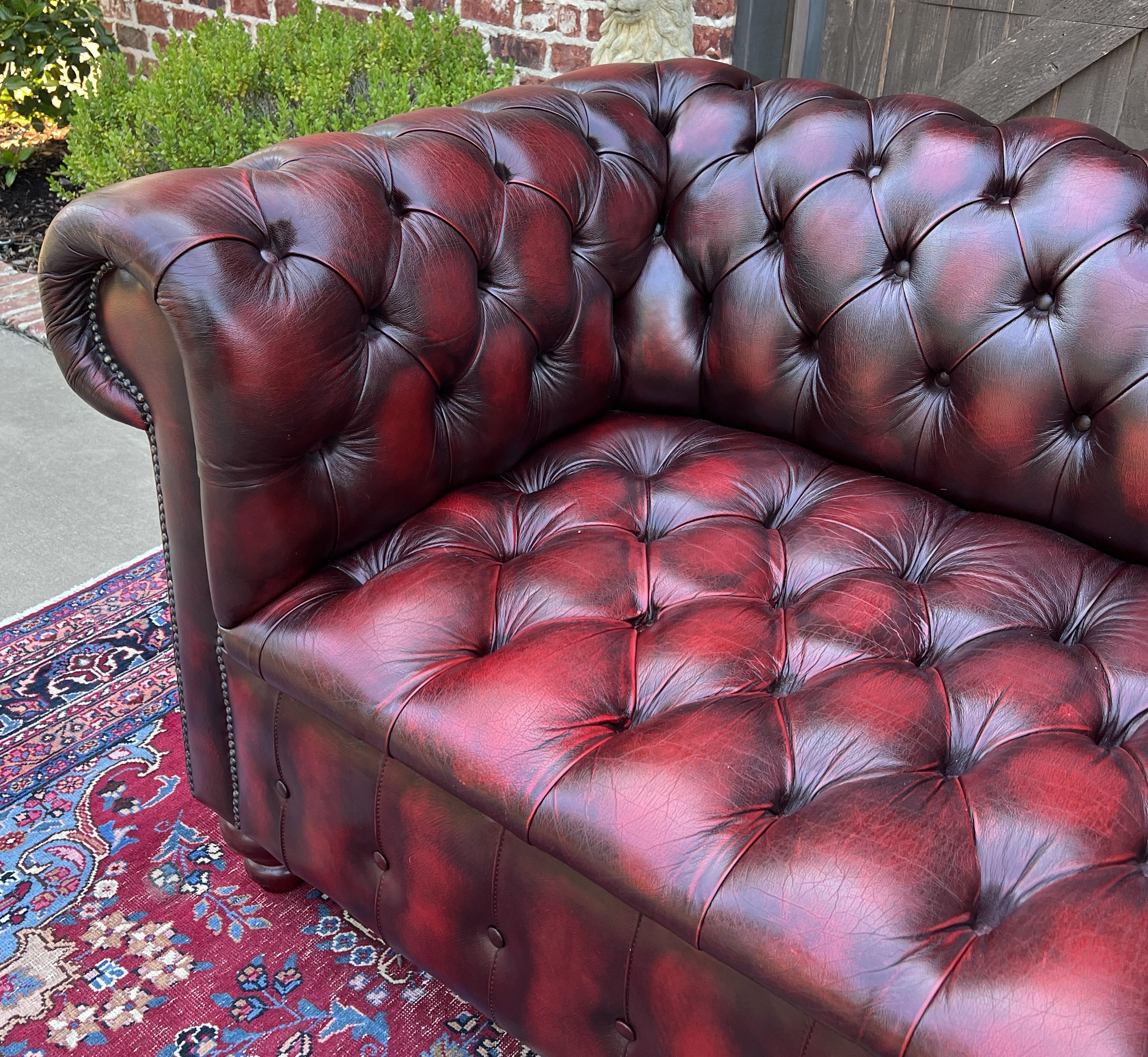 Vintage English Chesterfield Leather Sofa Tufted Seat Oxblood Red Mid-Century #2 5