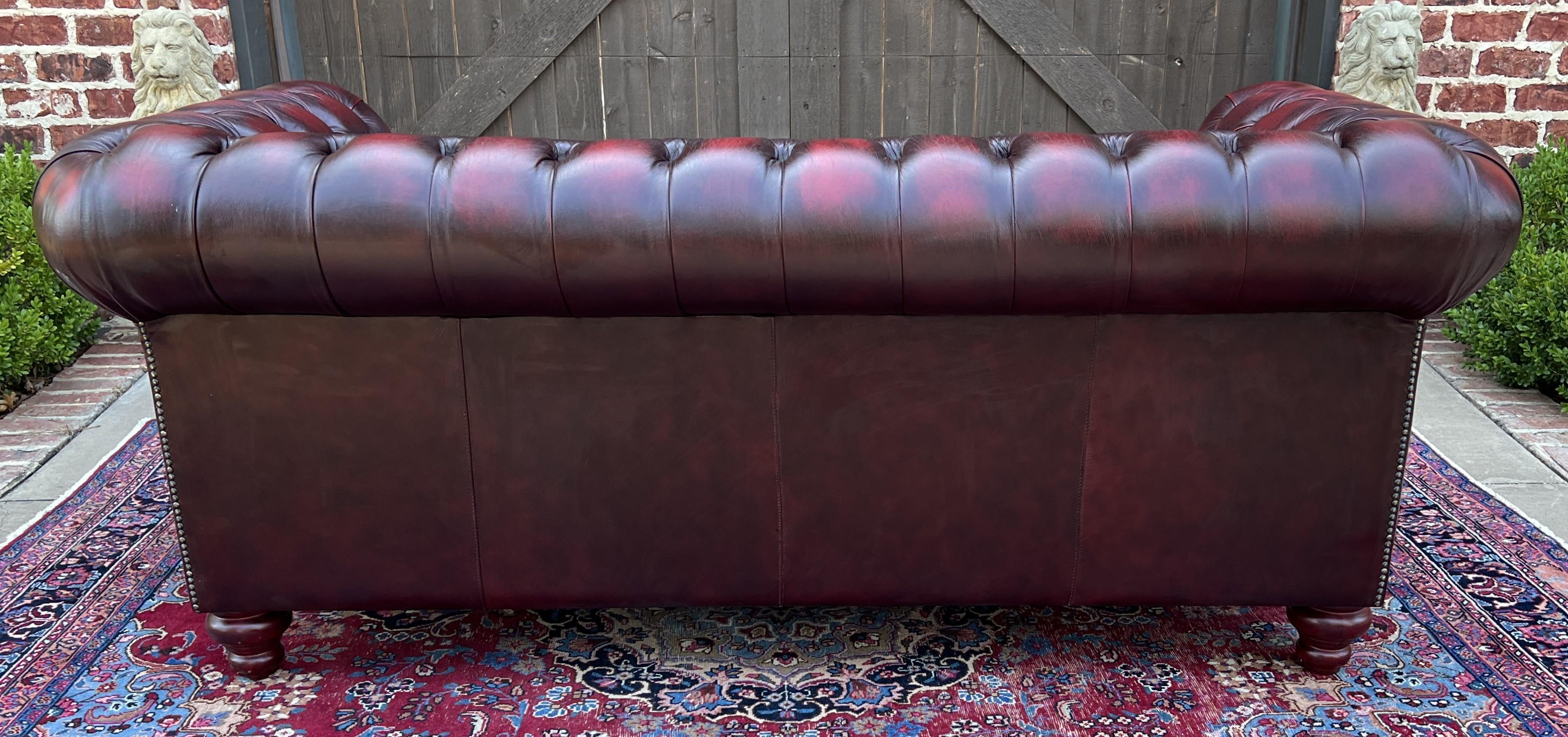 Vintage English Chesterfield Leather Sofa Tufted Seat Oxblood Red Mid-Century #2 10