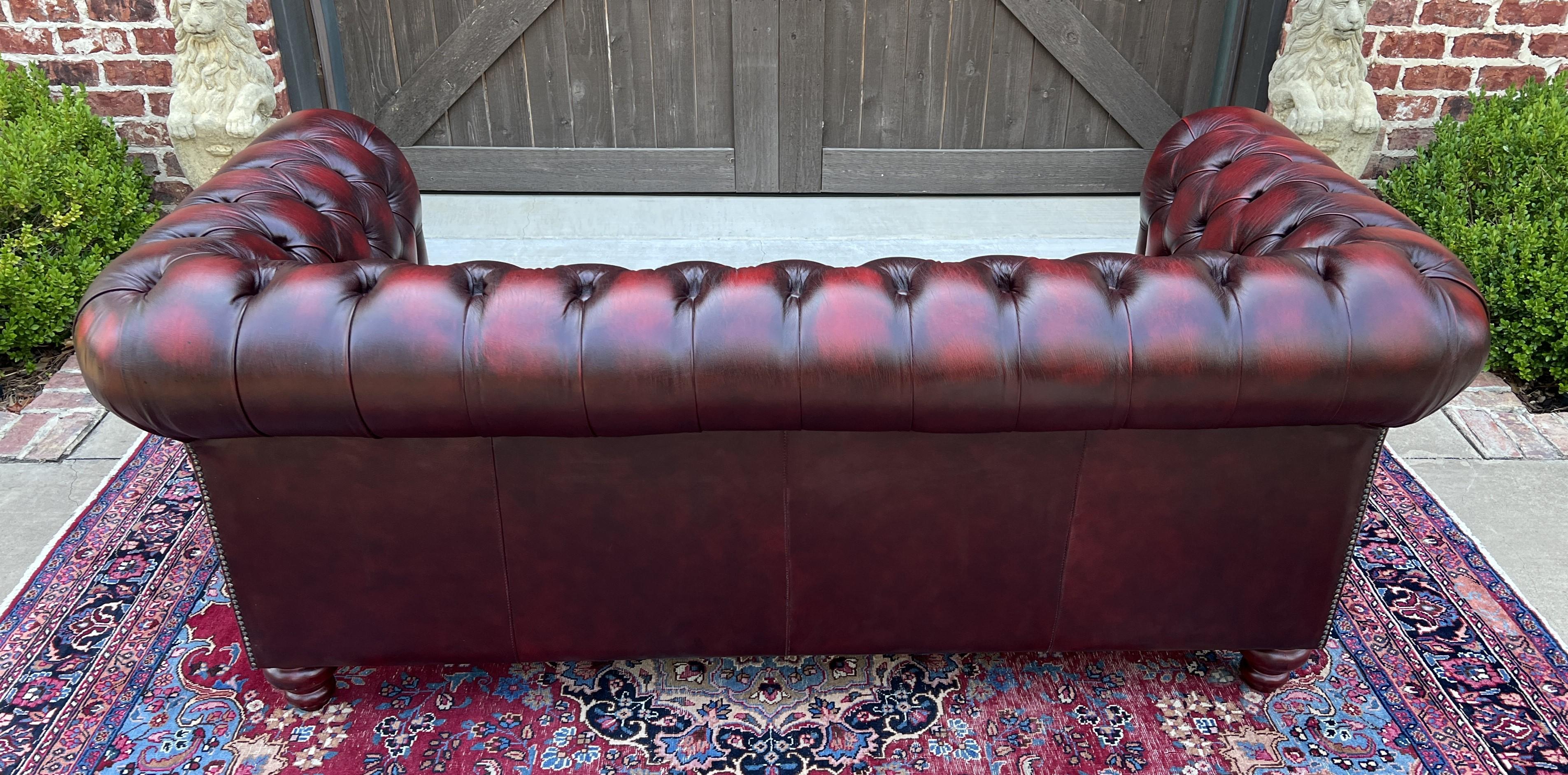 Vintage English Chesterfield Leather Sofa Tufted Seat Oxblood Red Mid-Century #2 13