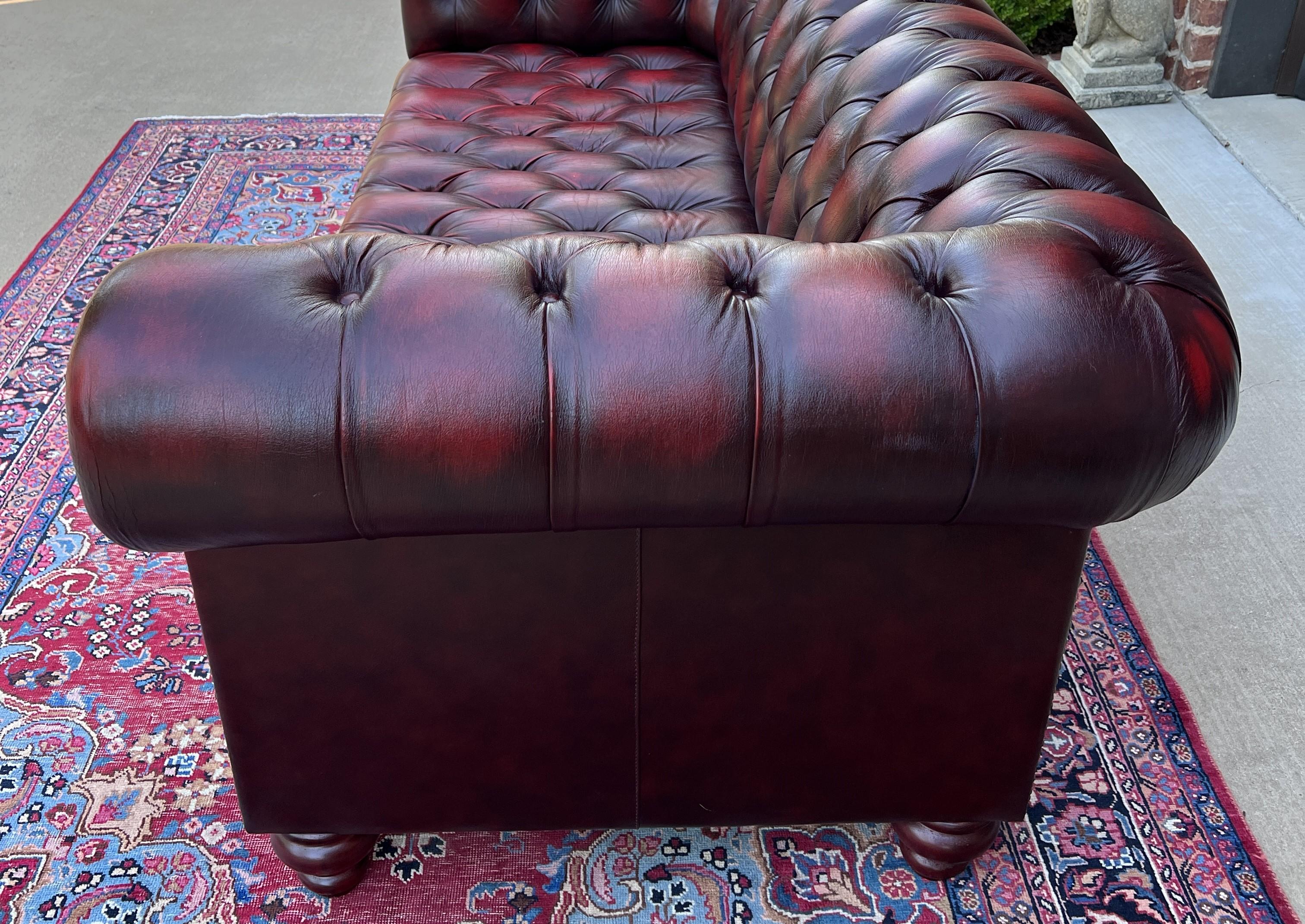 Vintage English Chesterfield Leather Sofa Tufted Seat Oxblood Red Mid-Century #2 In Good Condition In Tyler, TX