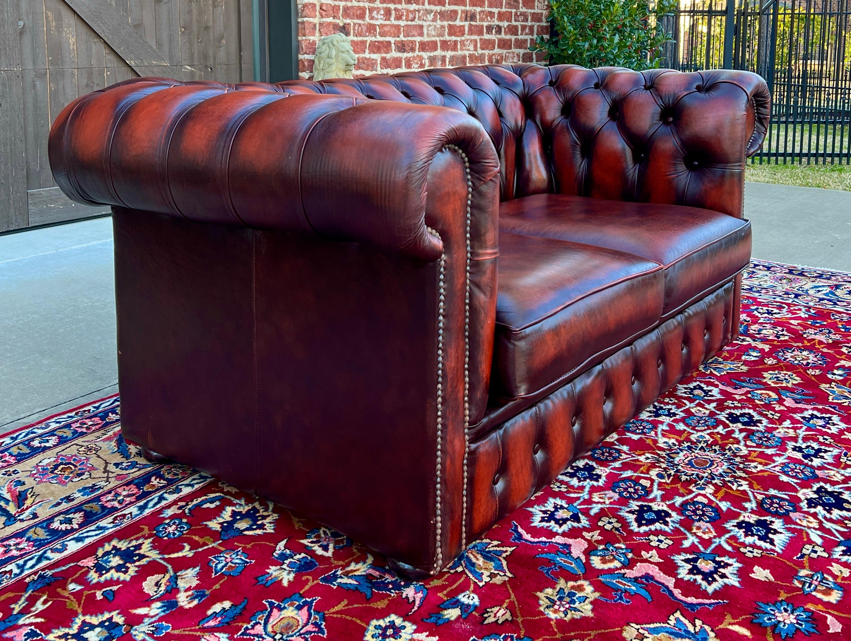 Vintage English Chesterfield Leather Tufted Love Seat Sofa Oxblood Red #2 For Sale 7
