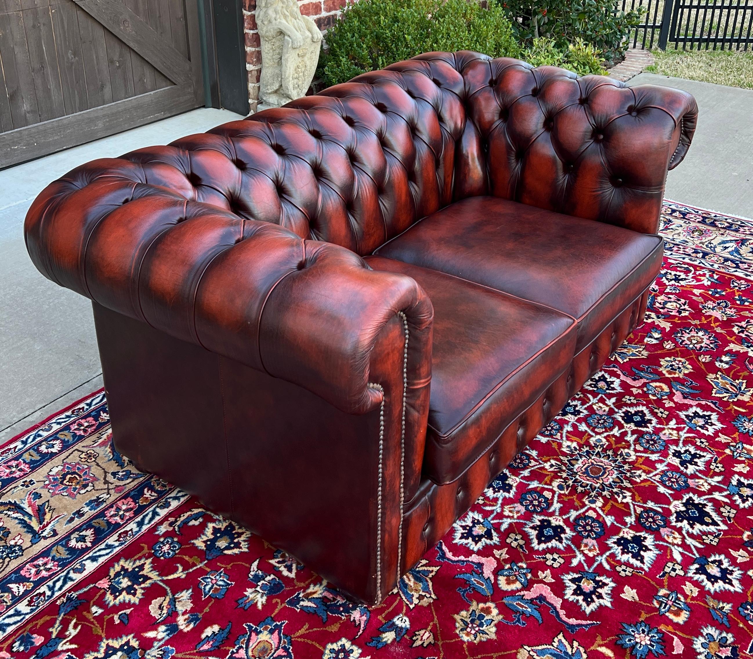 Vintage English Chesterfield Leather Tufted Love Seat Sofa Oxblood Red #2 For Sale 8