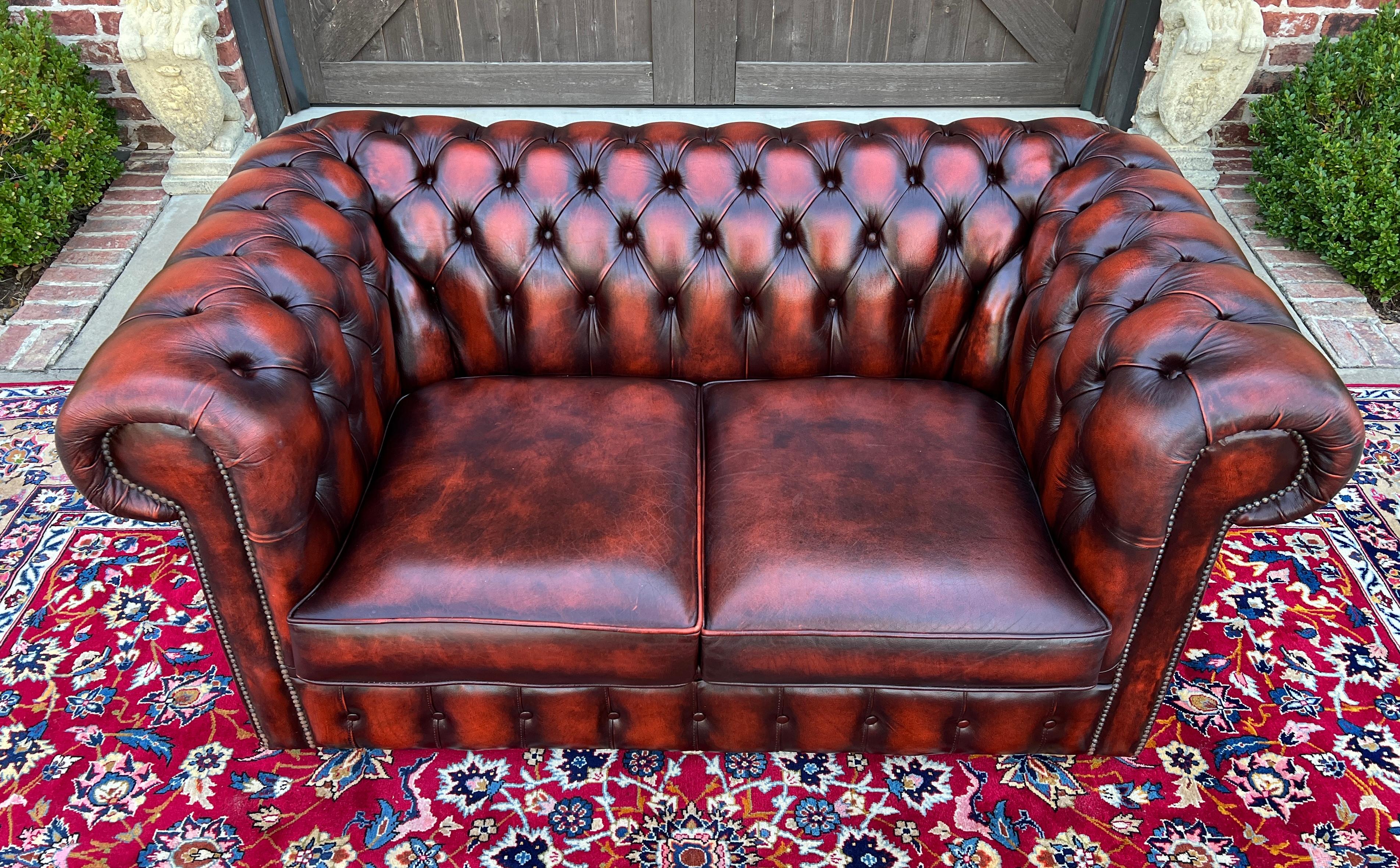 Vintage English Chesterfield Leather Tufted Love Seat Sofa Oxblood Red #2 13