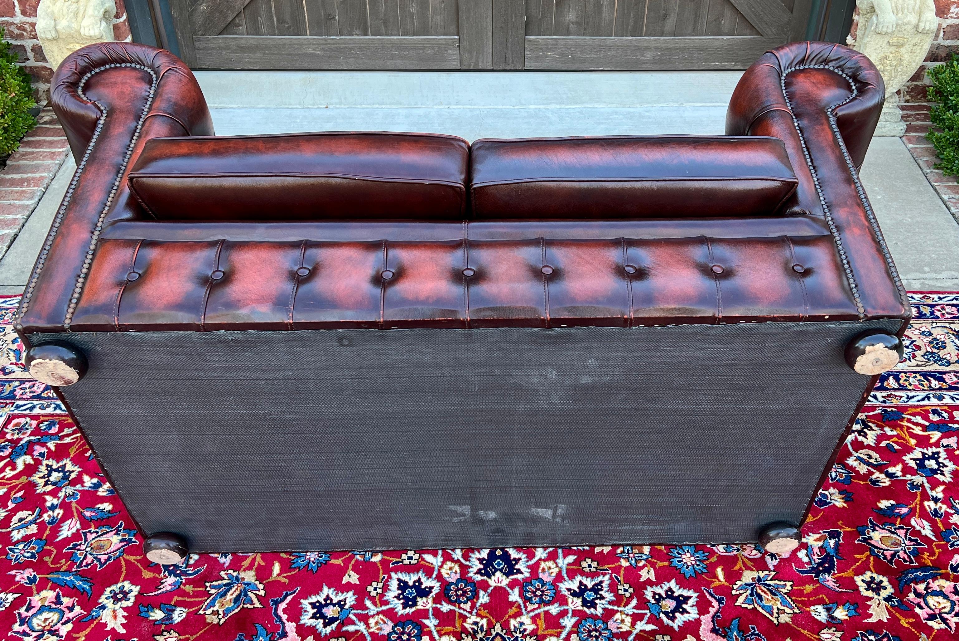 Vintage English Chesterfield Leather Tufted Love Seat Sofa Oxblood Red #2 15