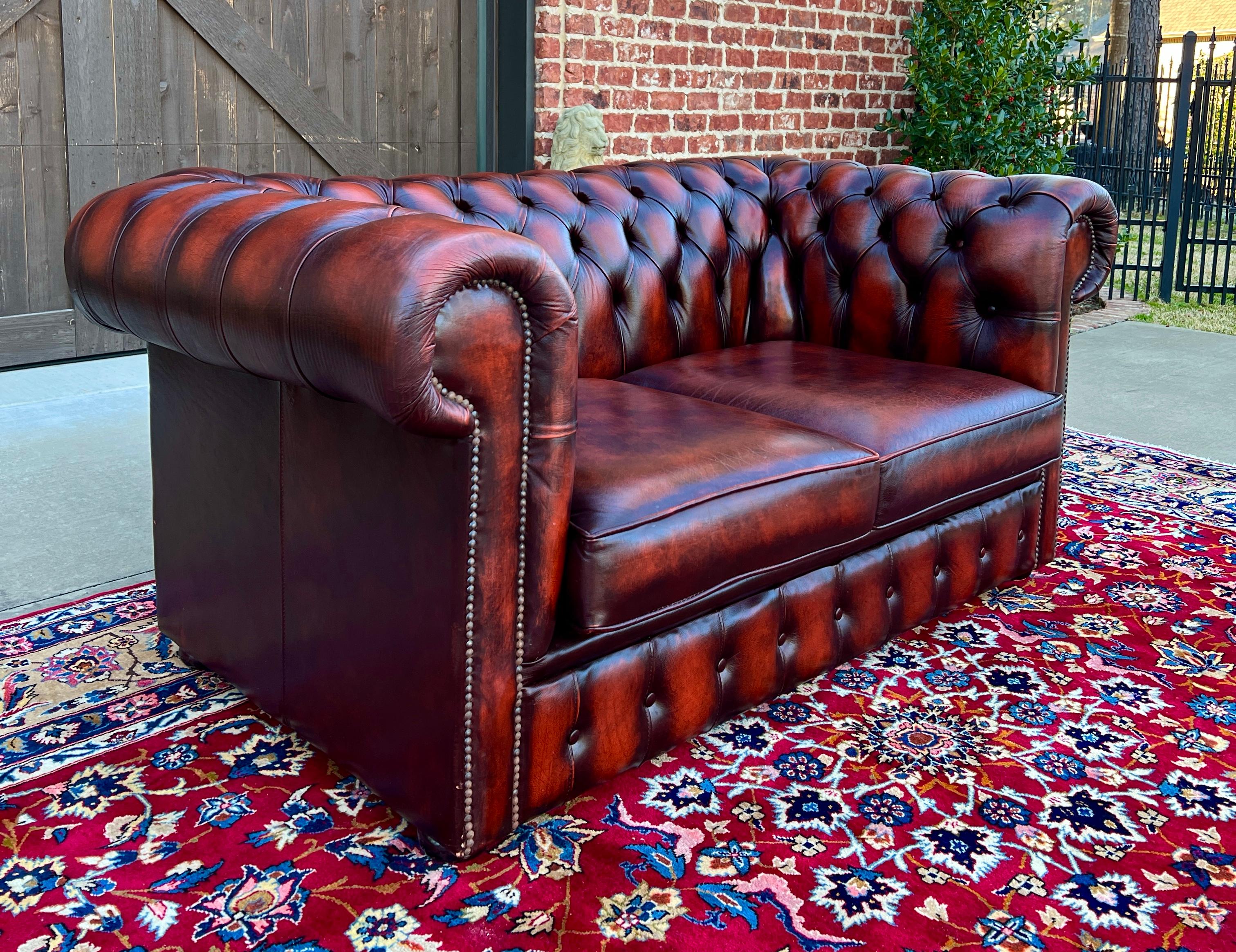 20th Century Vintage English Chesterfield Leather Tufted Love Seat Sofa Oxblood Red #2