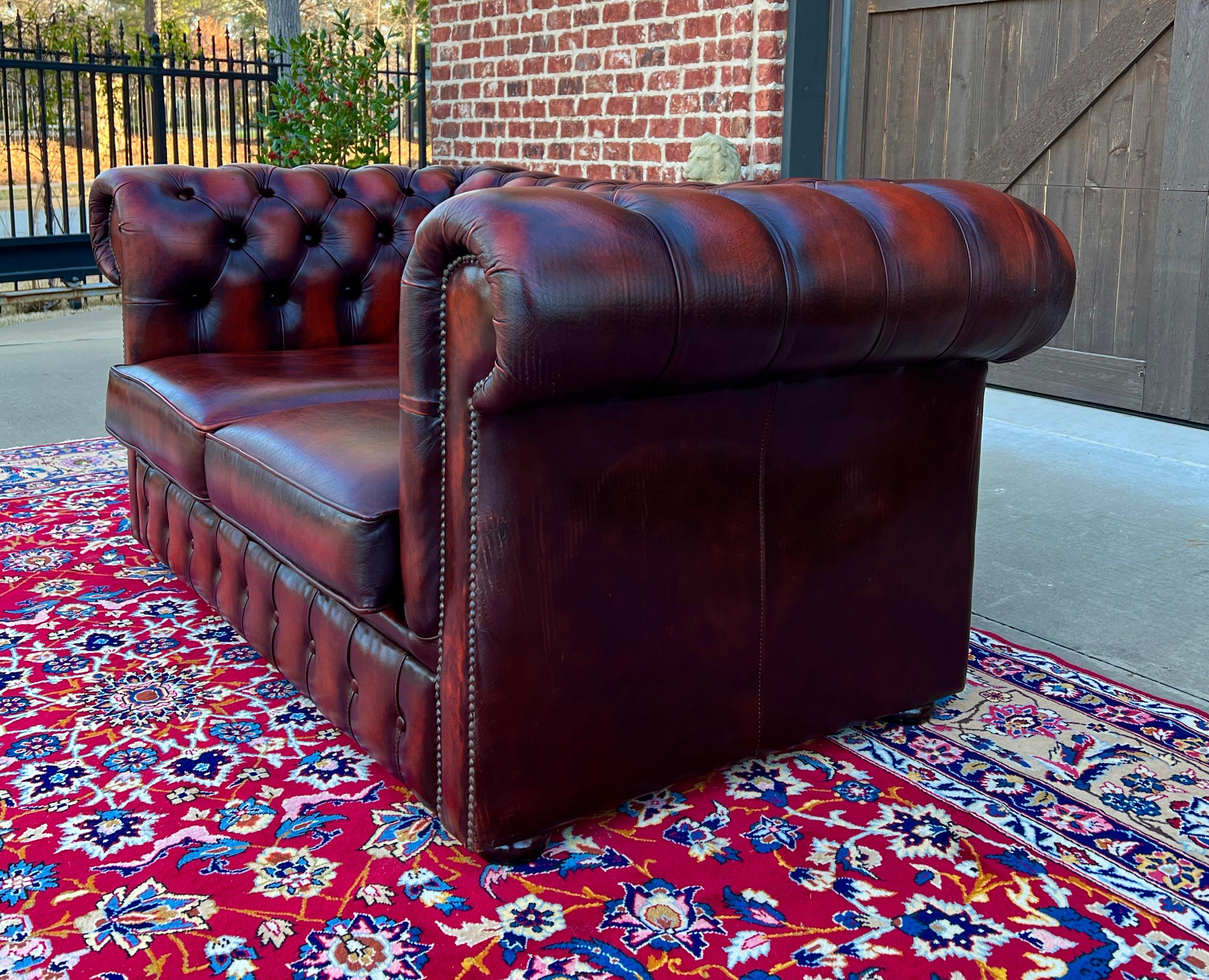 Vintage English Chesterfield Leather Tufted Love Seat Sofa Oxblood Red #2 2