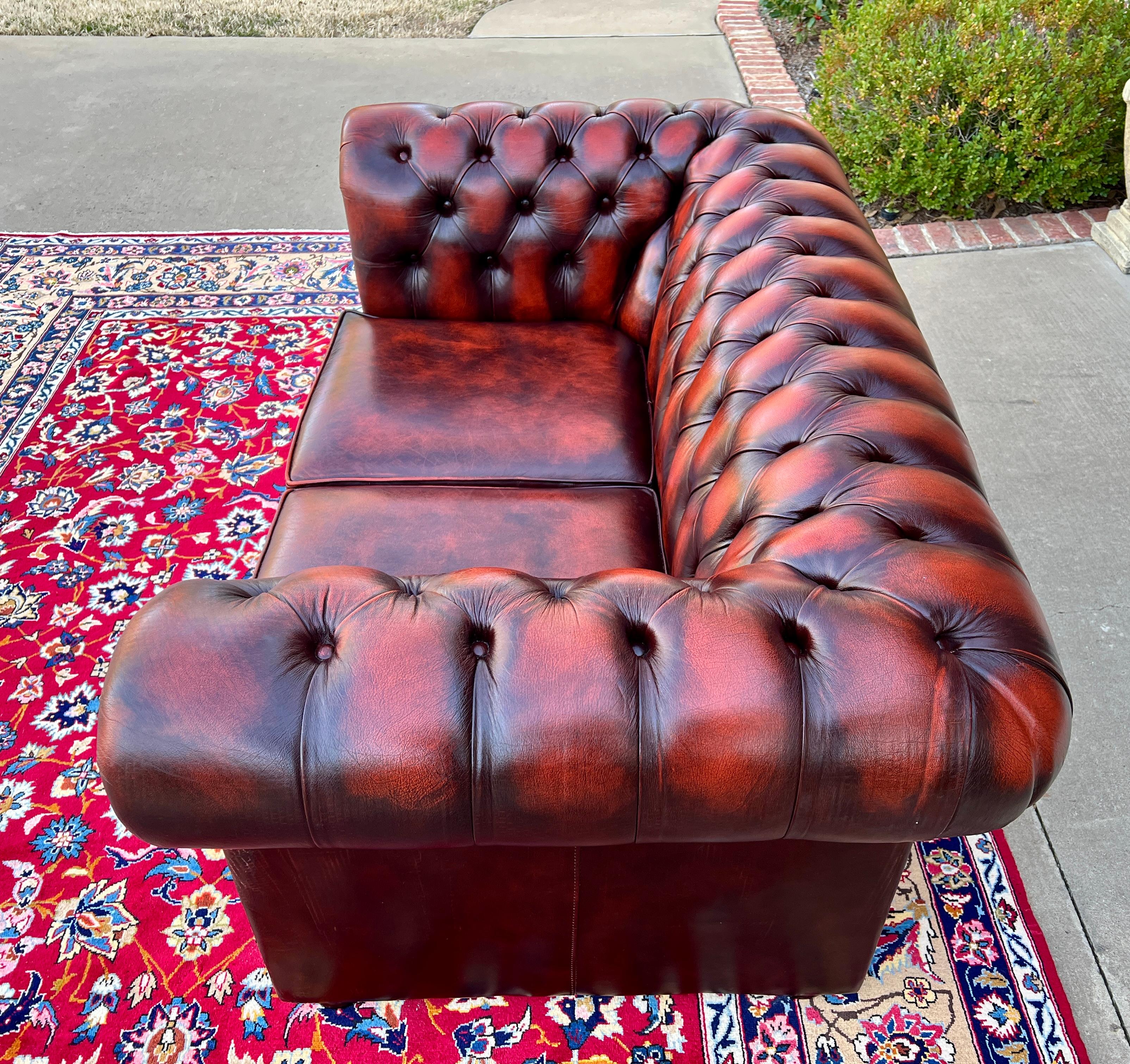 Vintage English Chesterfield Leather Tufted Love Seat Sofa Oxblood Red #2 3