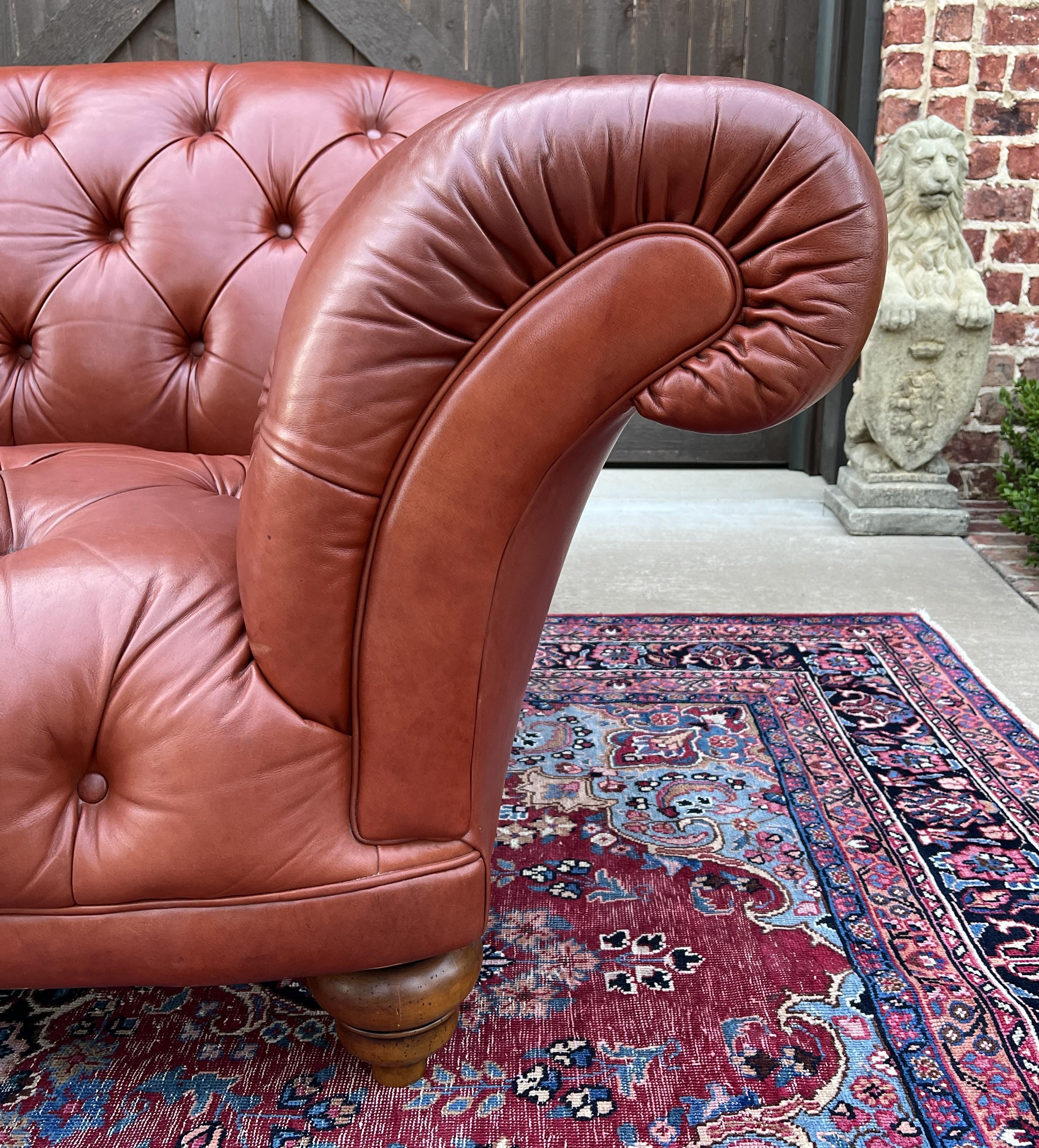 Vintage English Chesterfield Leather Tufted Sofa Brown Terra Cotta Mid Century For Sale 4