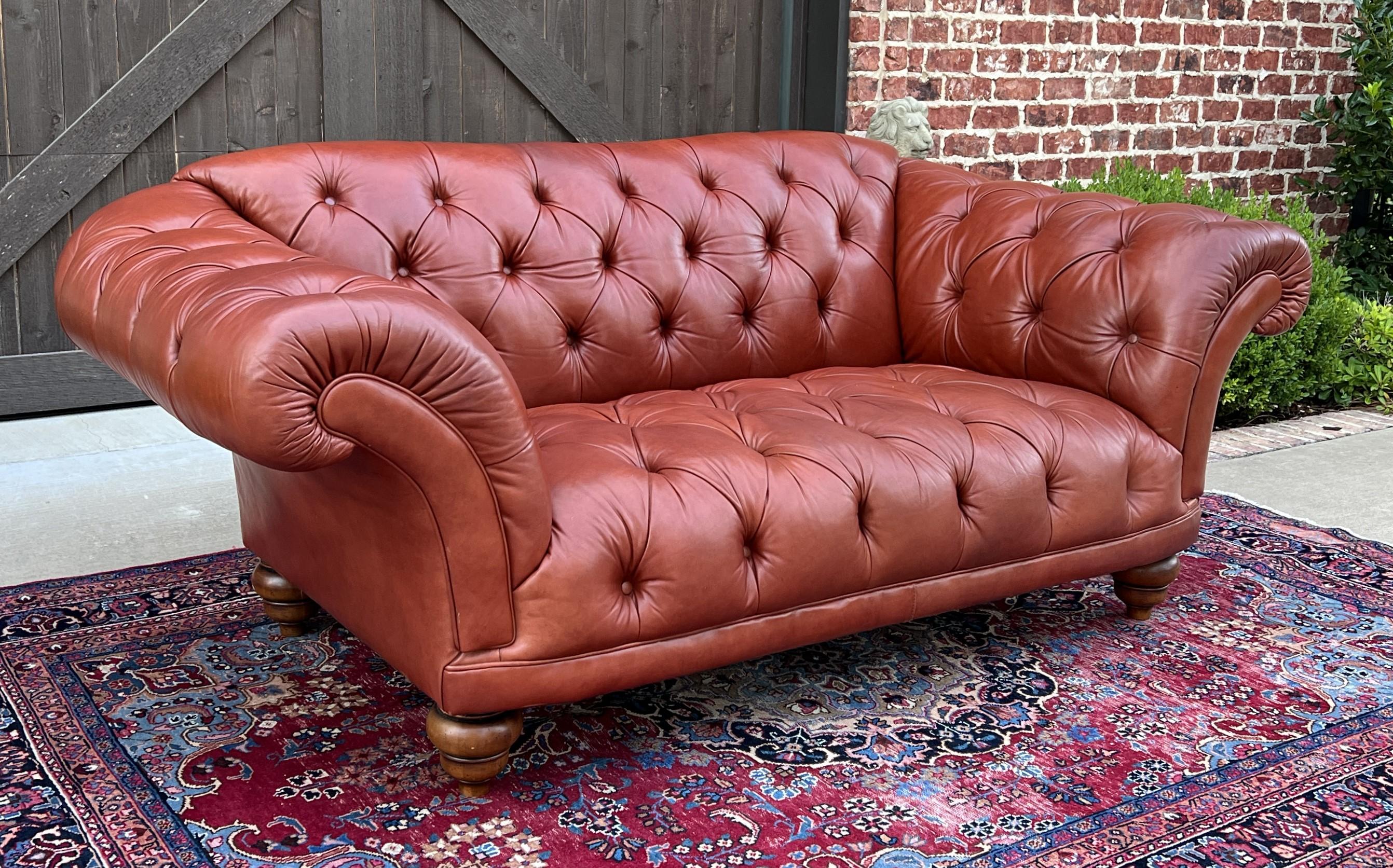 Vintage English Chesterfield Leather Tufted Sofa Brown Terra Cotta Mid Century For Sale 6