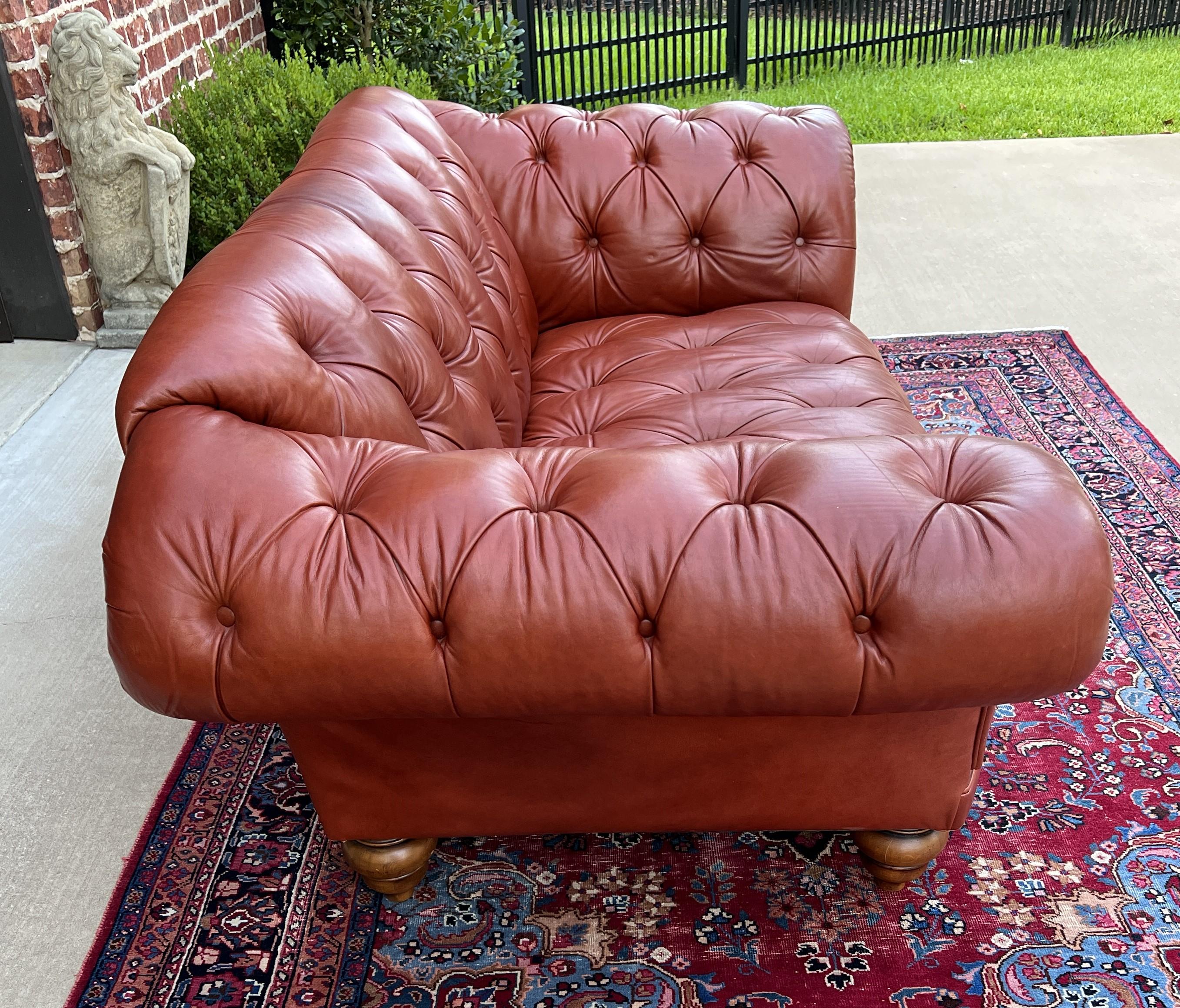 Vintage English Chesterfield Leather Tufted Sofa Brown Terra Cotta Mid Century For Sale 7