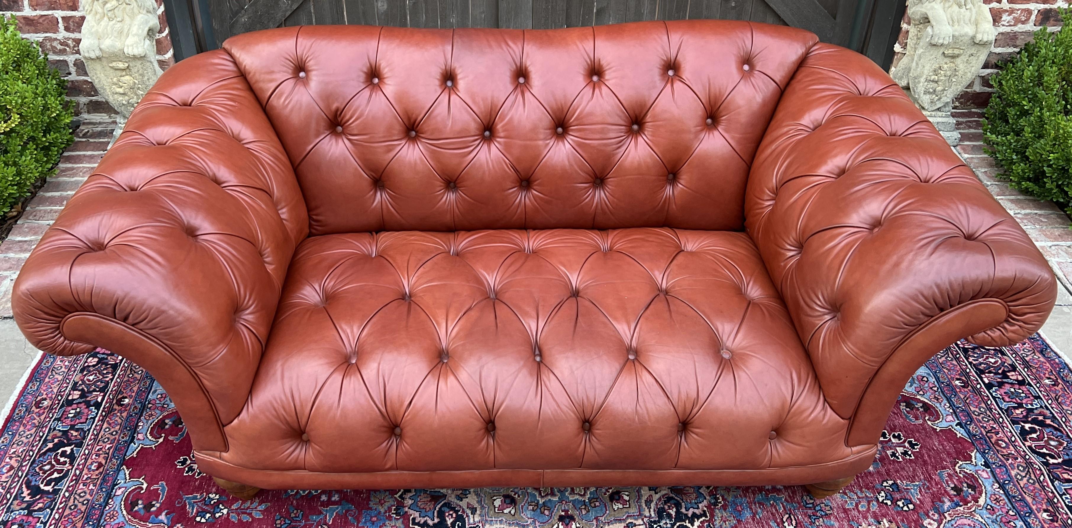 Vintage English Chesterfield Leather Tufted Sofa Brown Terra Cotta Mid Century For Sale 8