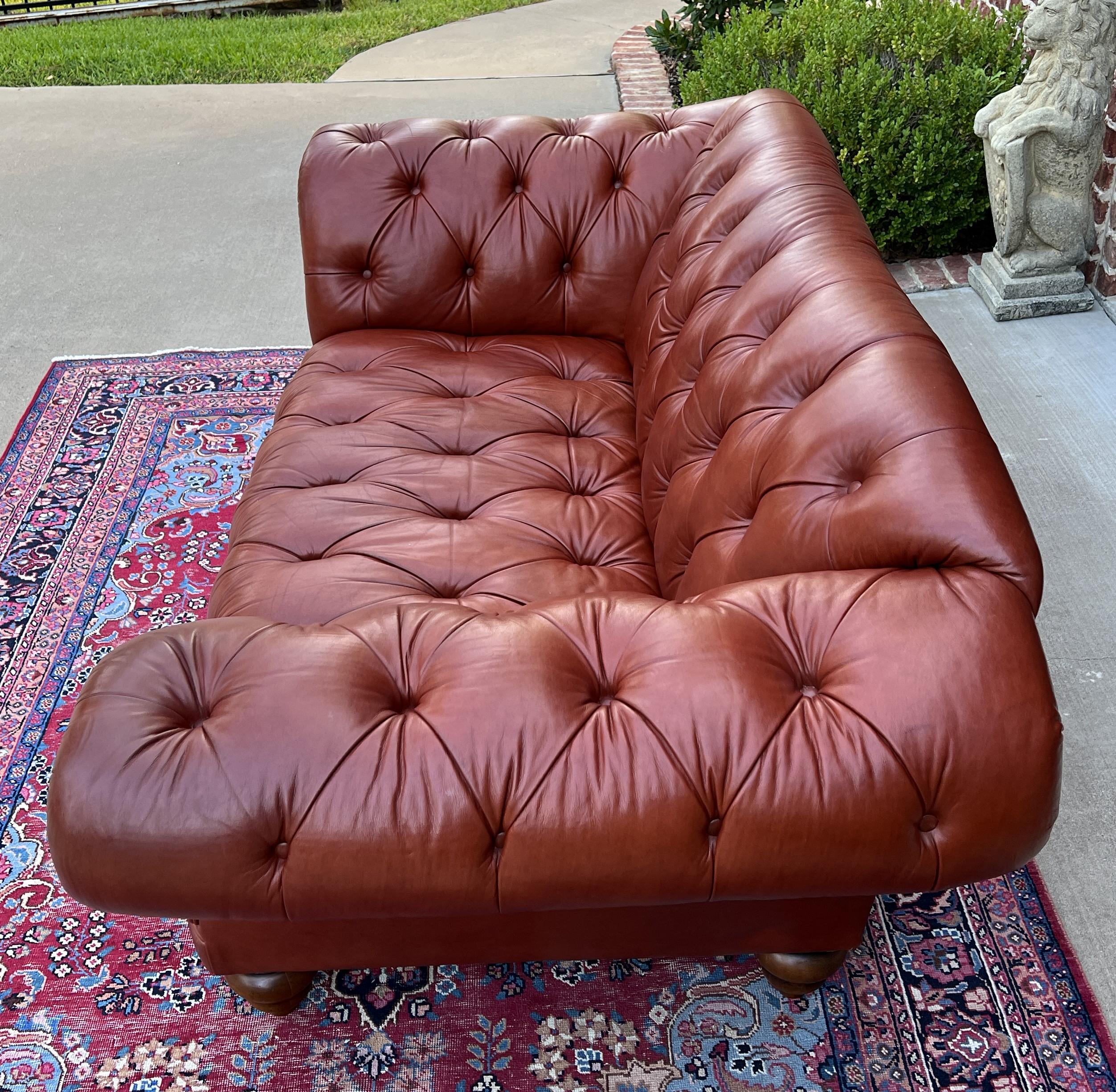 Vintage English Chesterfield Leather Tufted Sofa Brown Terra Cotta Mid Century For Sale 9