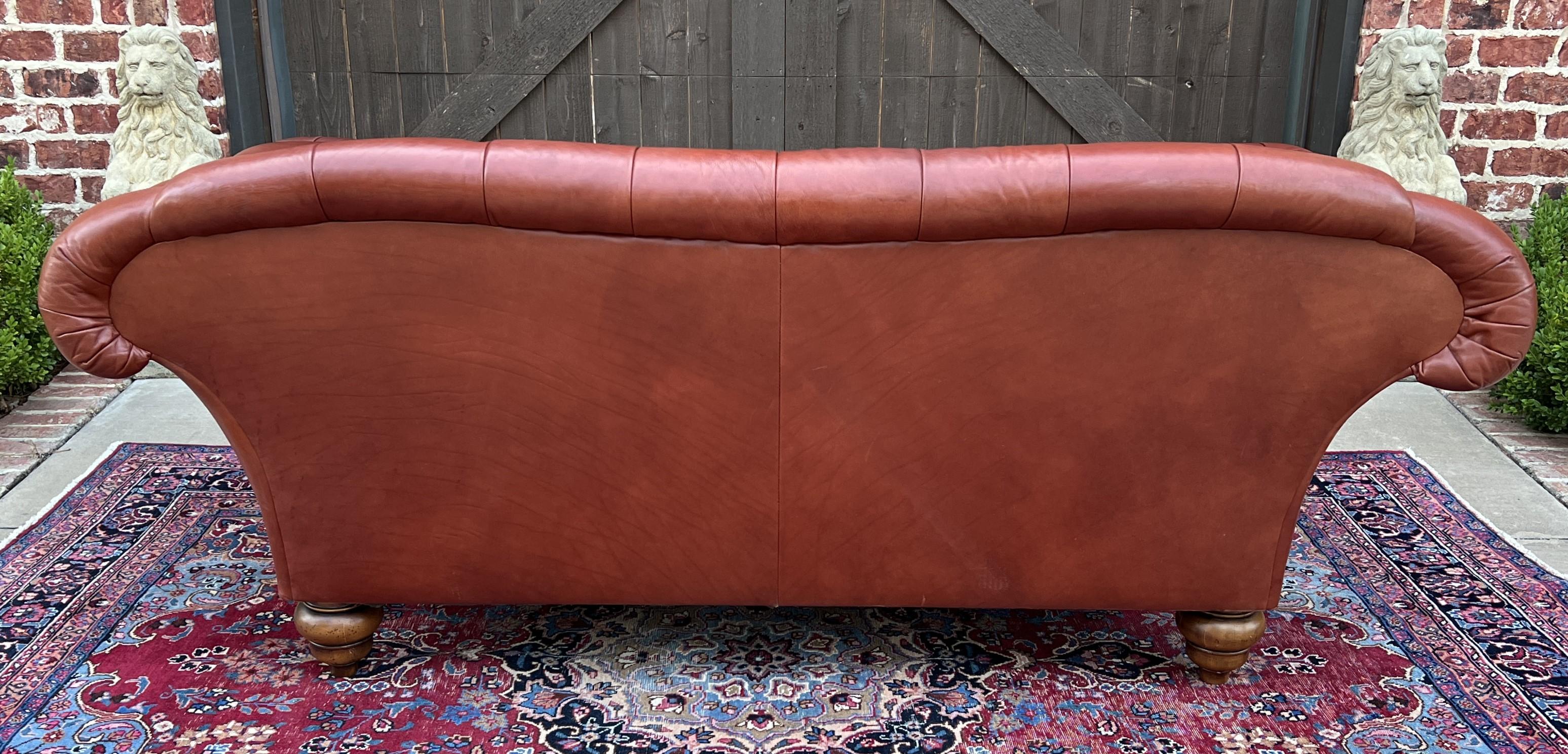 Vintage English Chesterfield Leather Tufted Sofa Brown Terra Cotta Mid Century For Sale 10