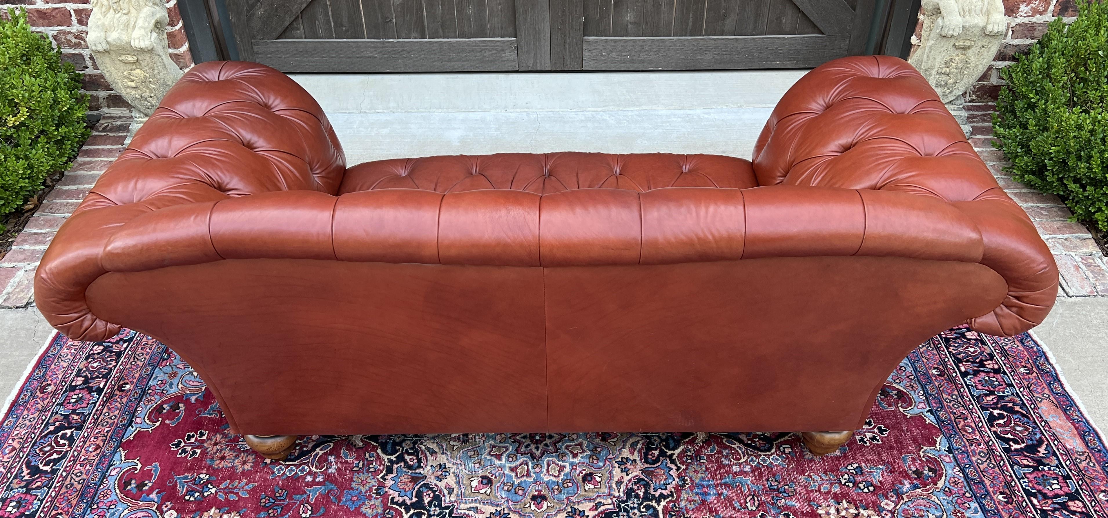 Vintage English Chesterfield Leather Tufted Sofa Brown Terra Cotta Mid Century For Sale 11