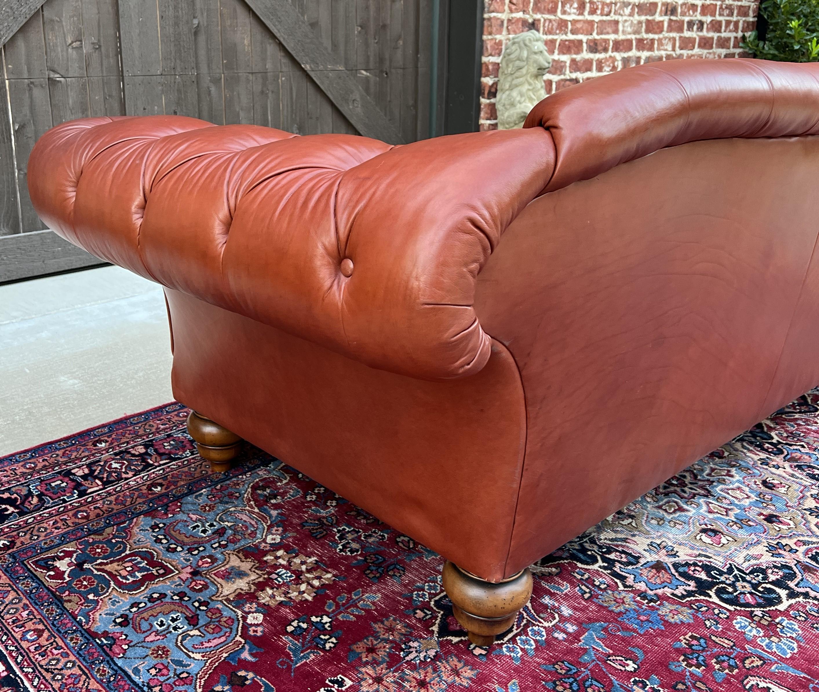 Vintage English Chesterfield Leather Tufted Sofa Brown Terra Cotta Mid Century For Sale 12