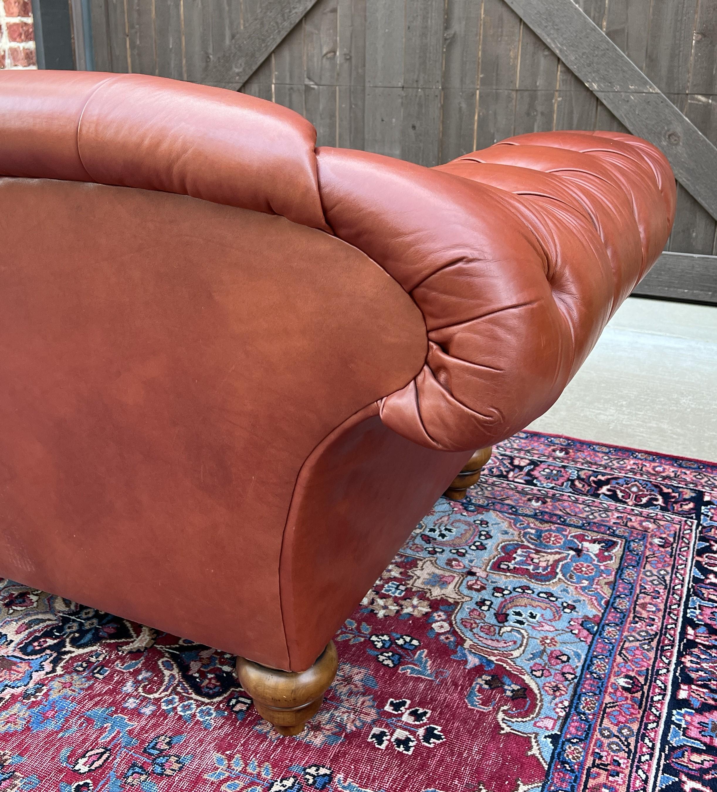 Vintage English Chesterfield Leather Tufted Sofa Brown Terra Cotta Mid Century For Sale 13