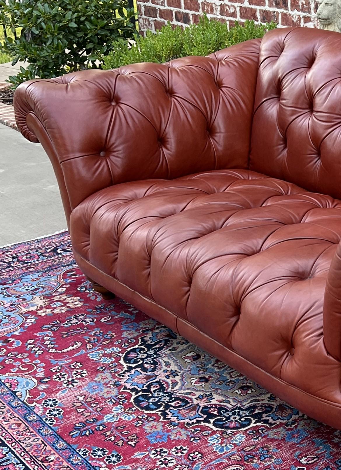 Vintage English Chesterfield Leather Tufted Sofa Brown Terra Cotta Mid Century In Good Condition For Sale In Tyler, TX