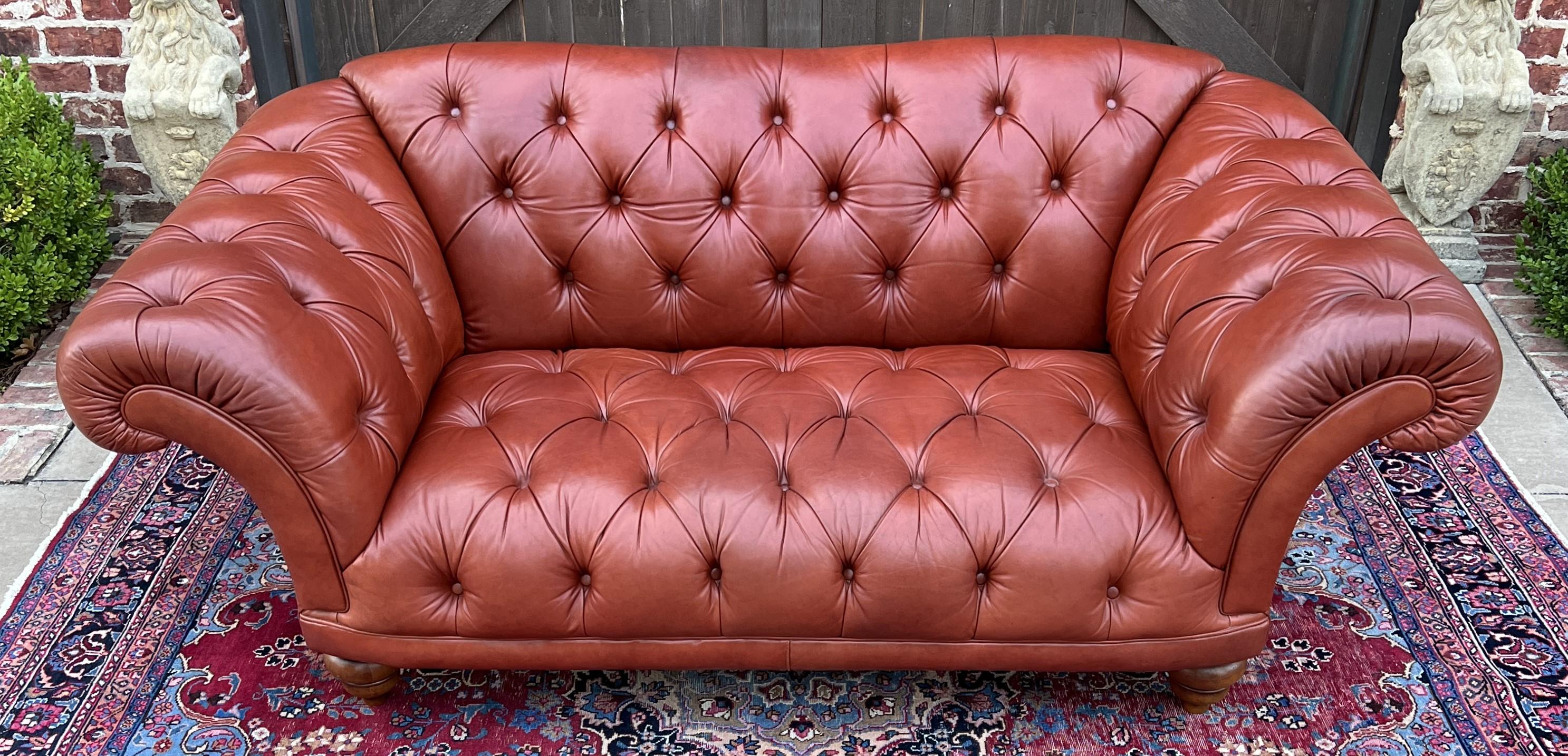 Vintage English Chesterfield Leather Tufted Sofa Brown Terra Cotta Mid Century For Sale 2