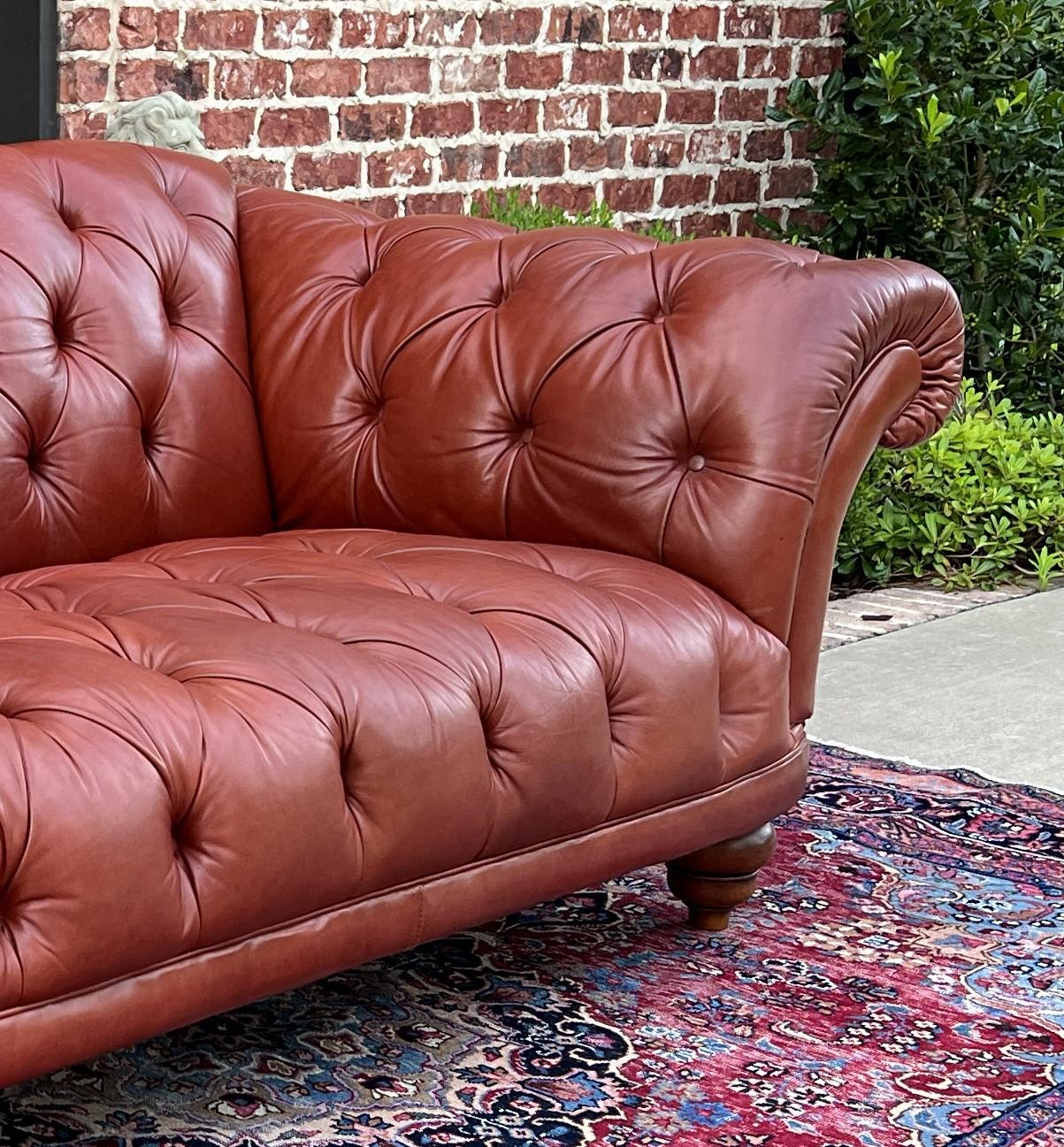 Vintage English Chesterfield Leather Tufted Sofa Brown Terra Cotta Mid Century For Sale 3