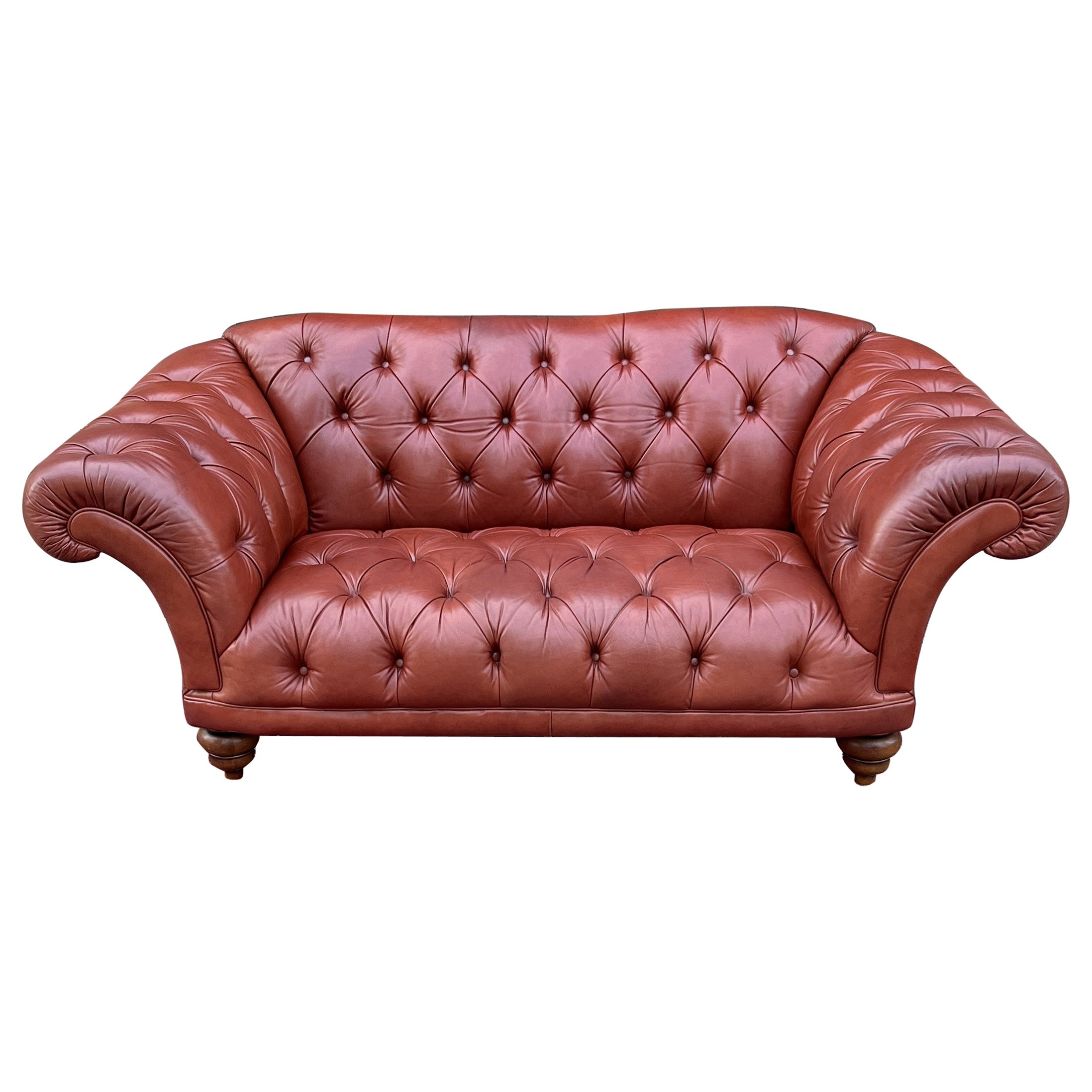 Divano Chesterfield inglese vintage in pelle con inserti in terracotta marrone Metà secolo