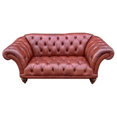 Divano Chesterfield inglese vintage in pelle con inserti in terracotta marrone Metà secolo